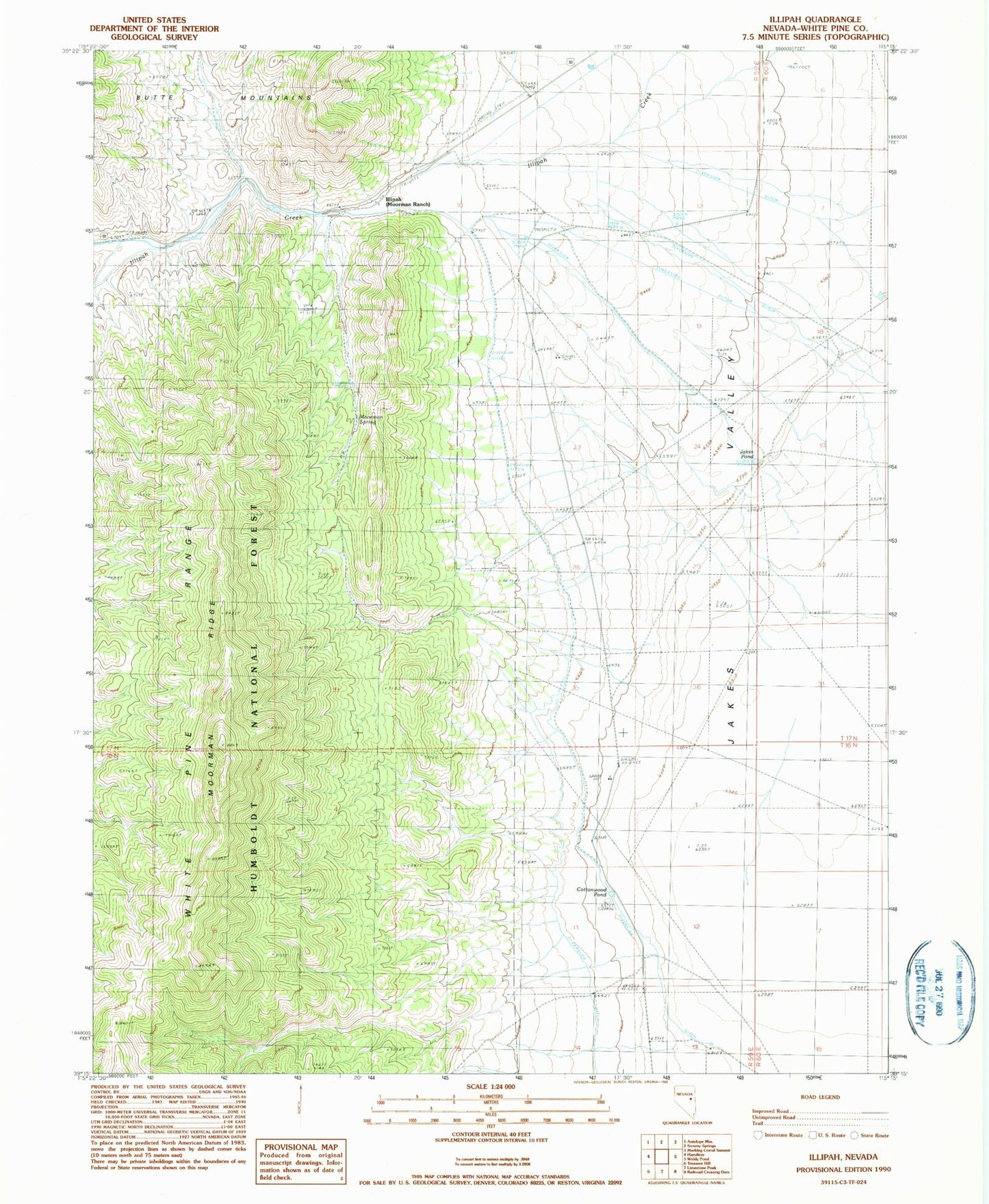 Classic USGS Illipah Nevada 7.5'x7.5' Topo Map Image