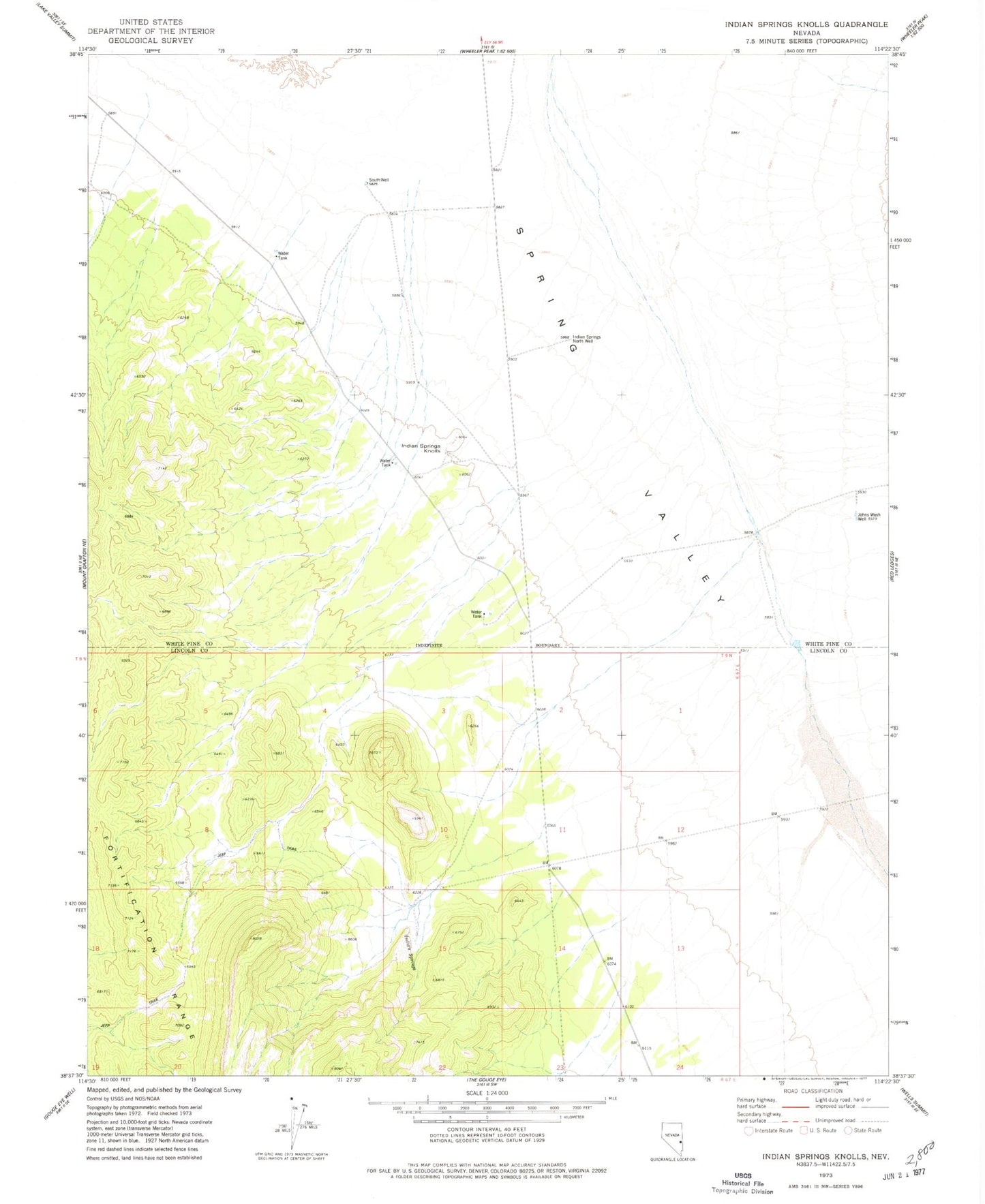 Classic USGS Indian Springs Knolls Nevada 7.5'x7.5' Topo Map Image