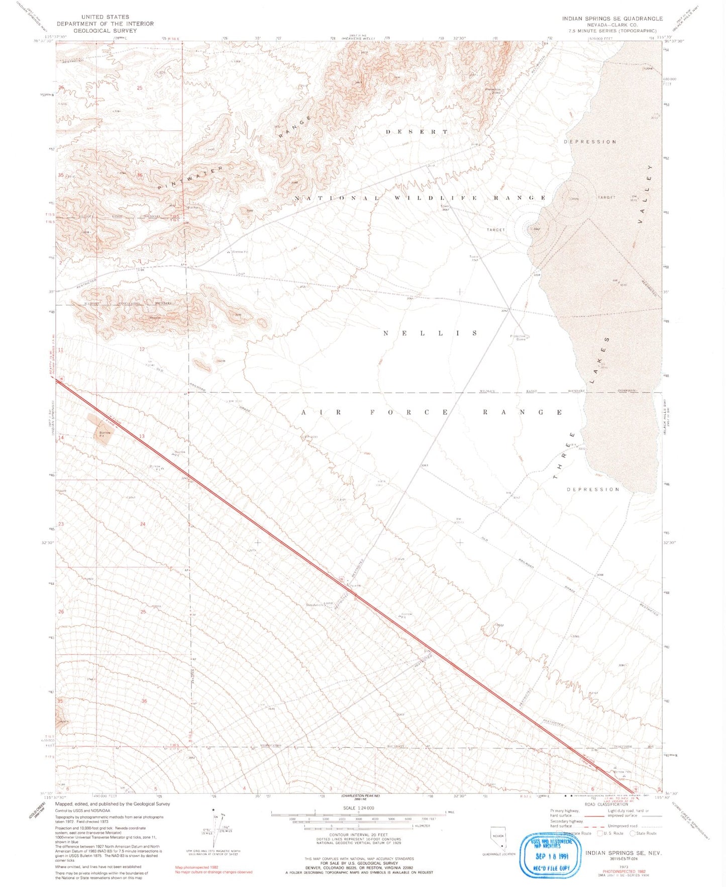 Classic USGS Indian Springs SE Nevada 7.5'x7.5' Topo Map Image