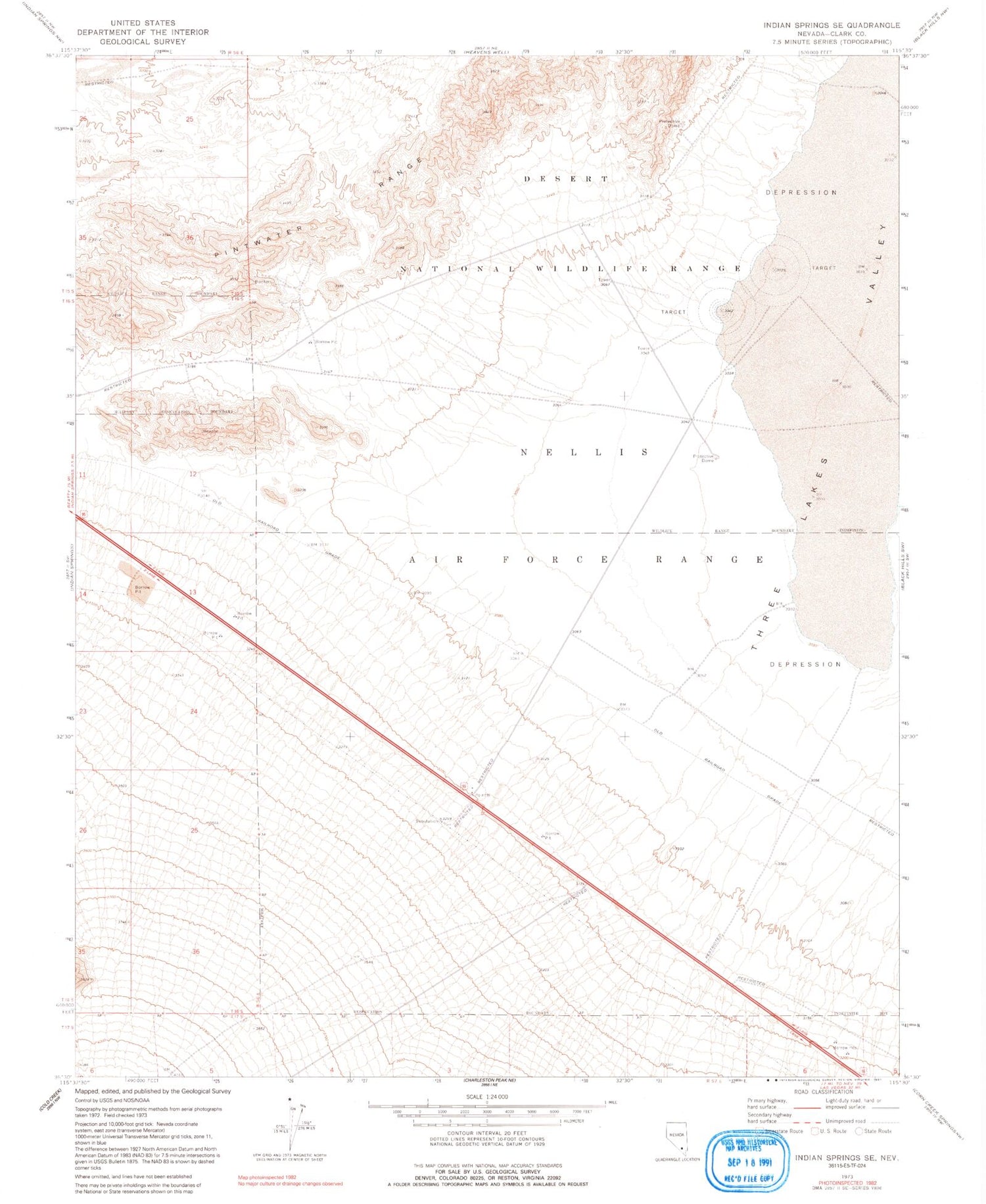 Classic USGS Indian Springs SE Nevada 7.5'x7.5' Topo Map Image