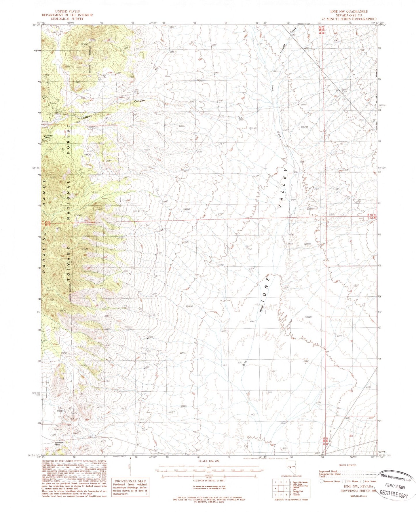 Classic USGS Ione NW Nevada 7.5'x7.5' Topo Map Image