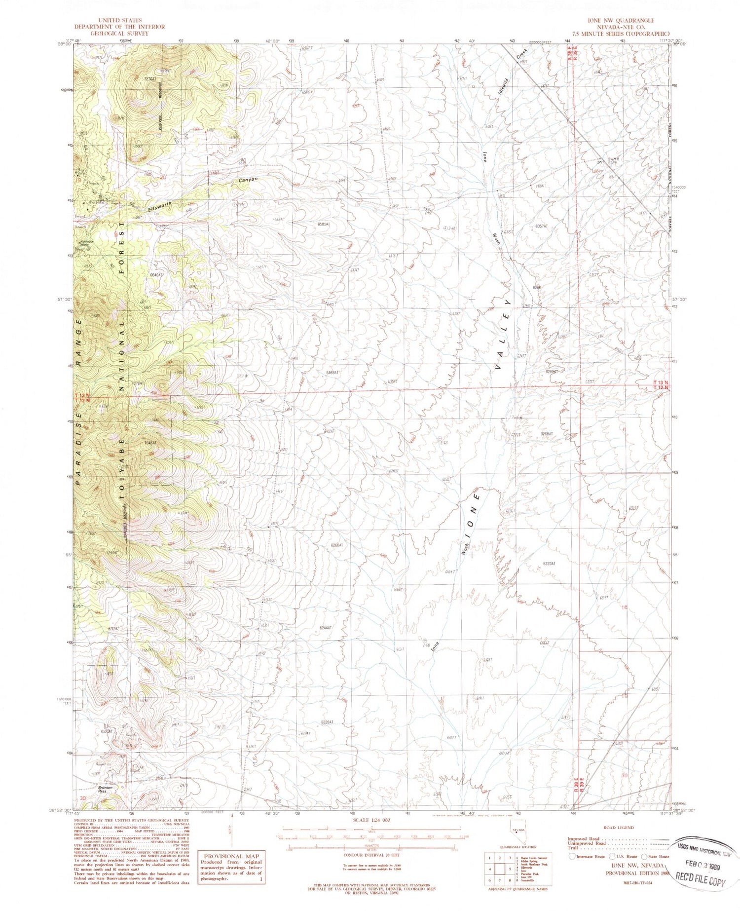 Classic USGS Ione NW Nevada 7.5'x7.5' Topo Map Image