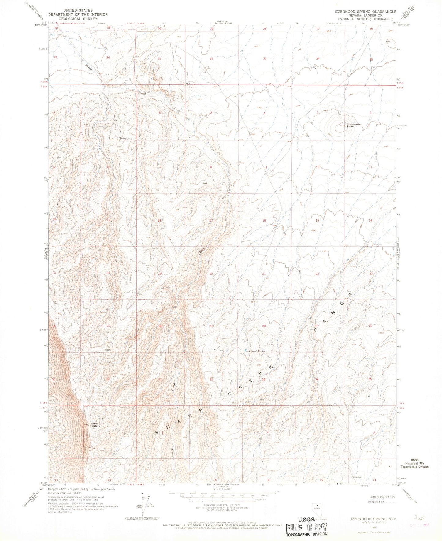 Classic USGS Izzenhood Spring Nevada 7.5'x7.5' Topo Map Image