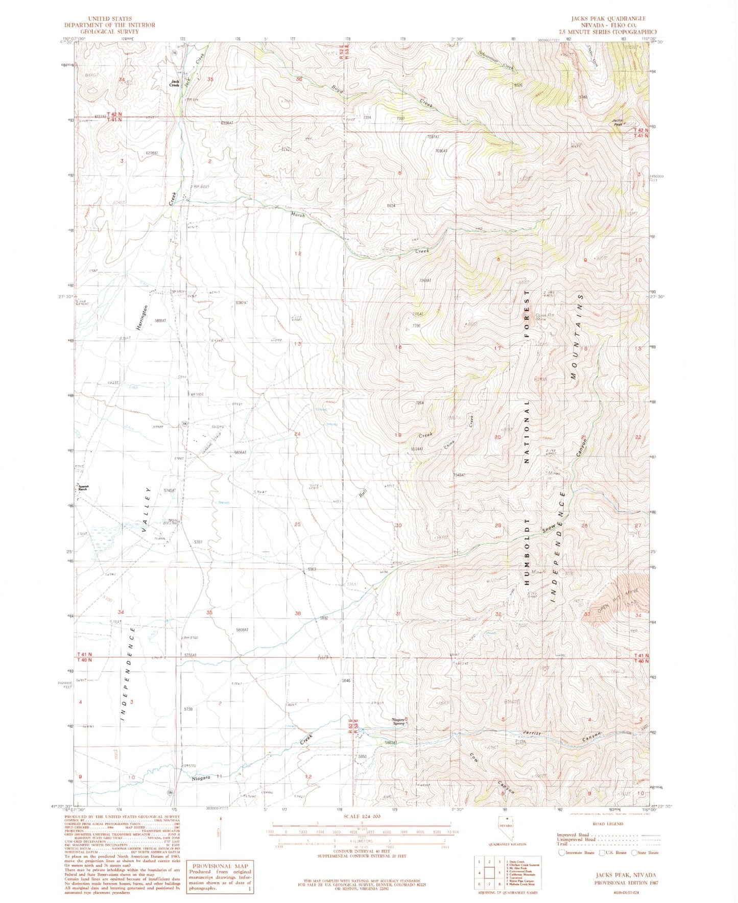 Classic USGS Jacks Peak Nevada 7.5'x7.5' Topo Map Image
