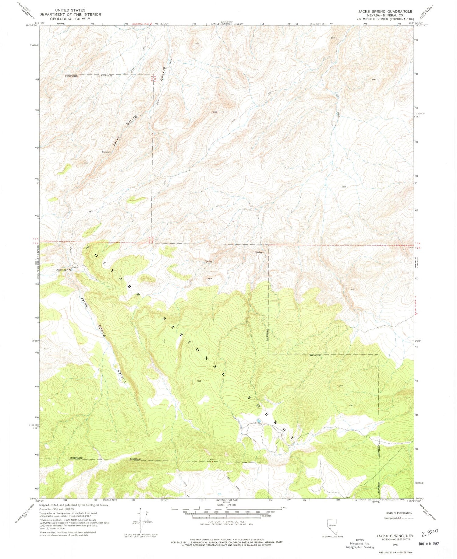 Classic USGS Jacks Spring Nevada 7.5'x7.5' Topo Map Image