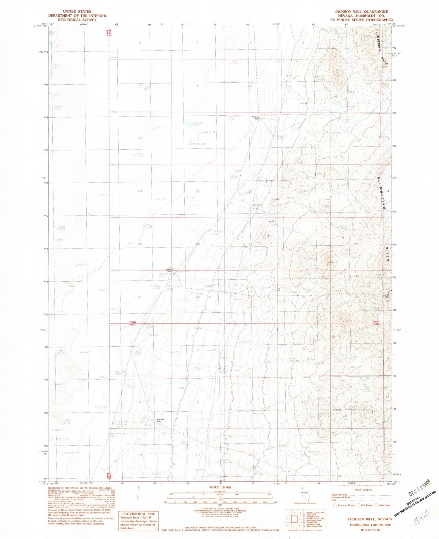 Classic USGS Jackson Well Nevada 7.5'x7.5' Topo Map Image