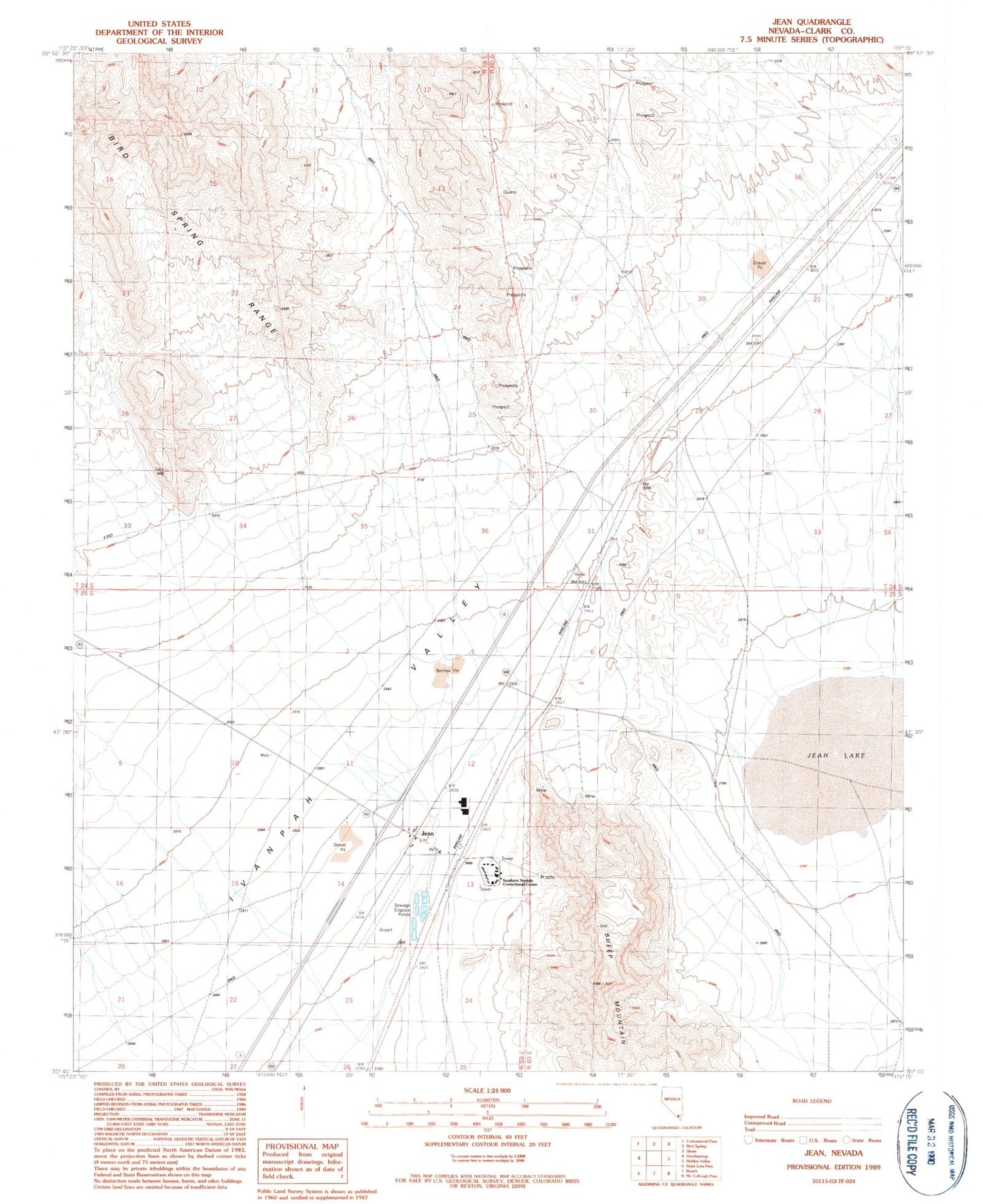 Classic USGS Jean Nevada 7.5'x7.5' Topo Map Image