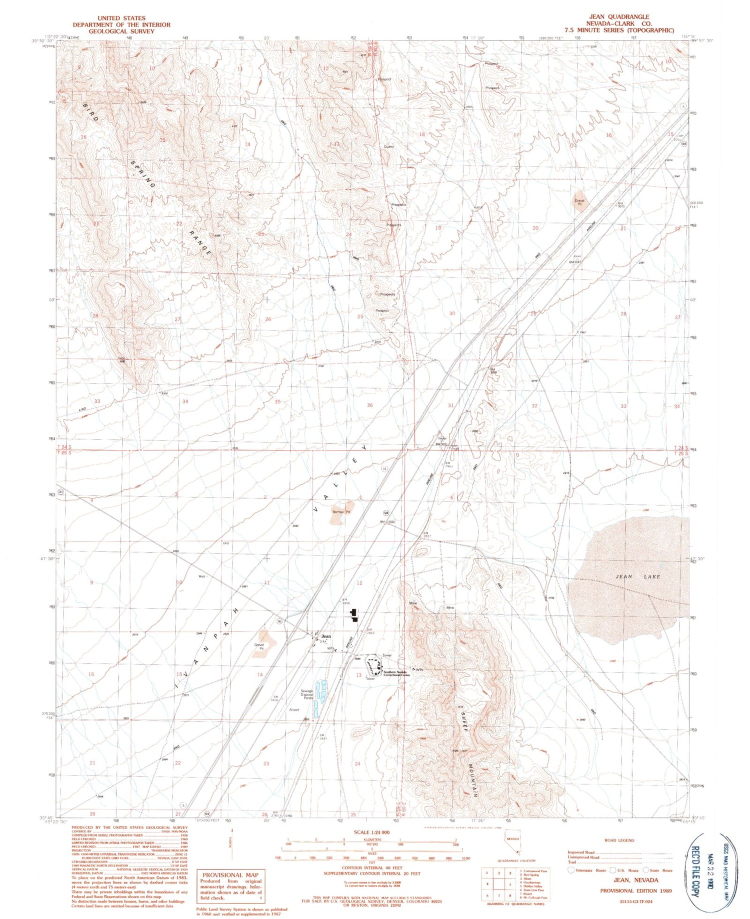 Classic USGS Jean Nevada 7.5'x7.5' Topo Map Image