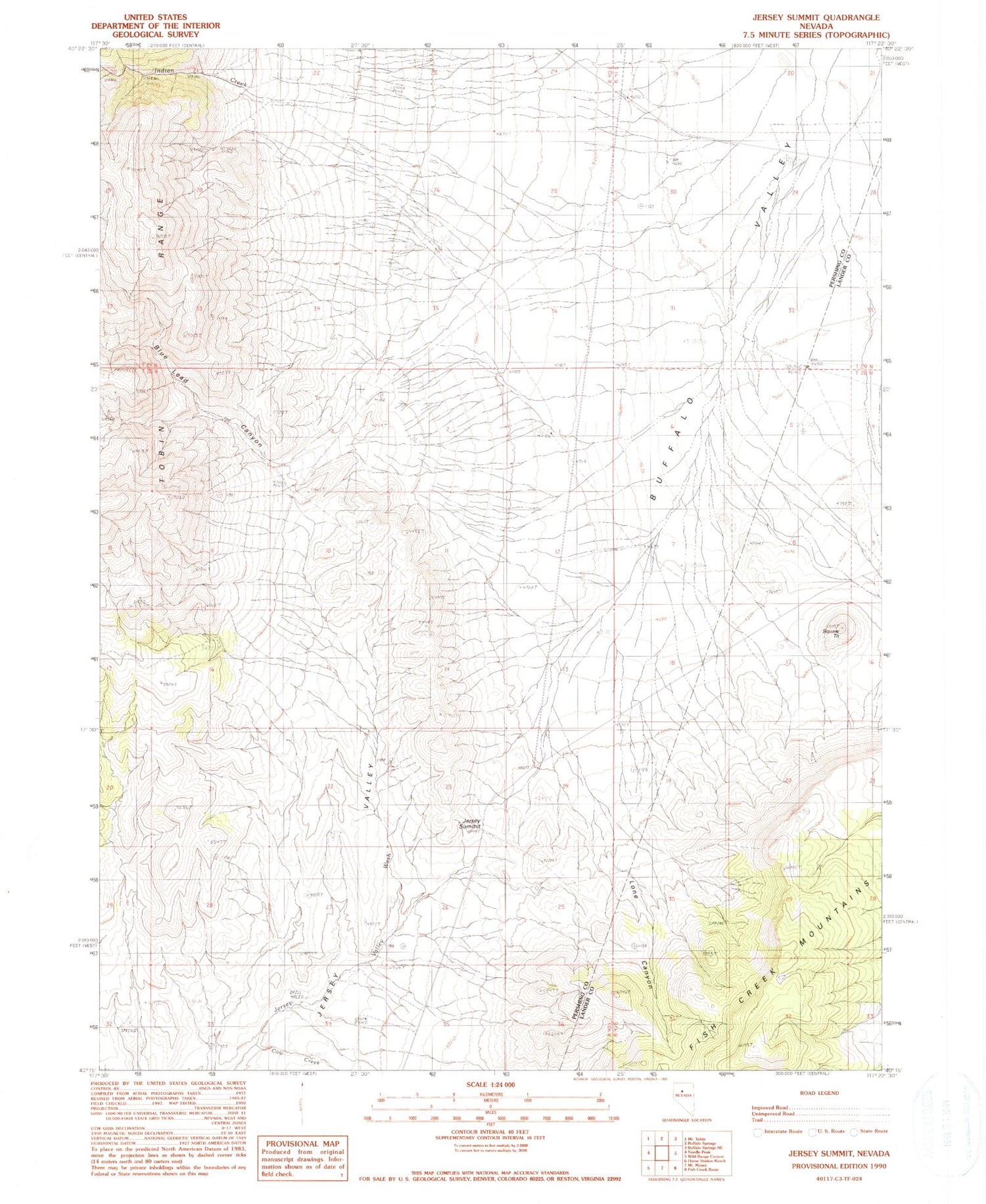 Classic USGS Jersey Summit Nevada 7.5'x7.5' Topo Map Image
