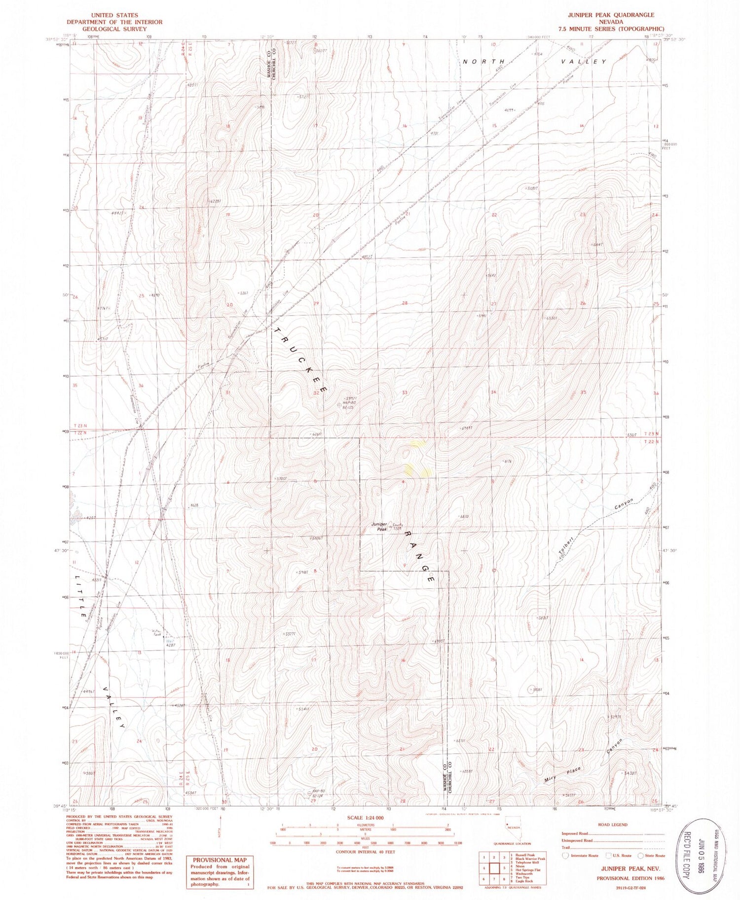 Classic USGS Juniper Peak Nevada 7.5'x7.5' Topo Map Image