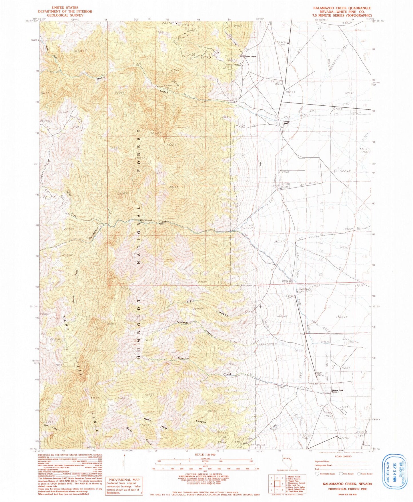 Classic USGS Kalamazoo Creek Nevada 7.5'x7.5' Topo Map Image