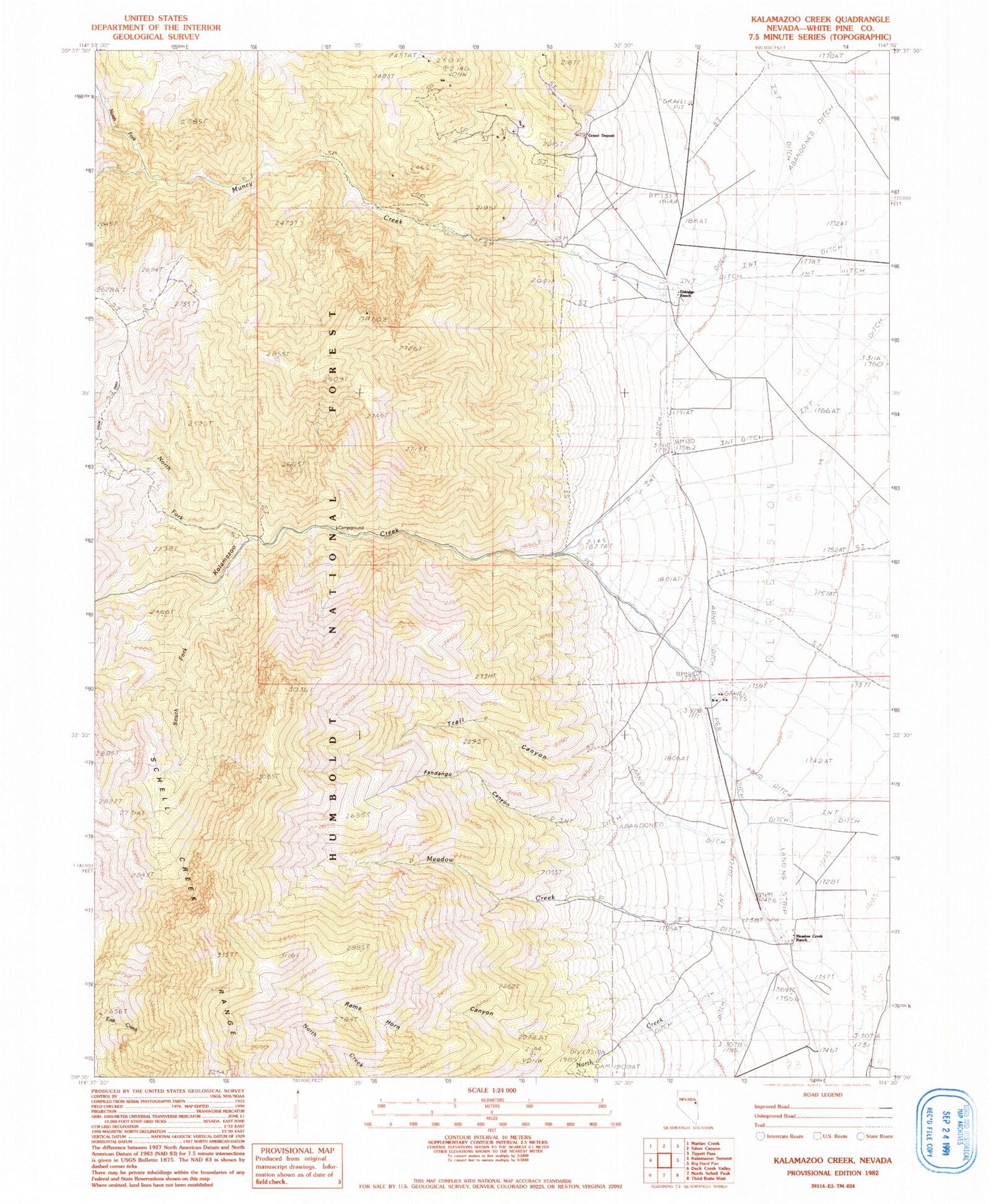 Classic USGS Kalamazoo Creek Nevada 7.5'x7.5' Topo Map Image