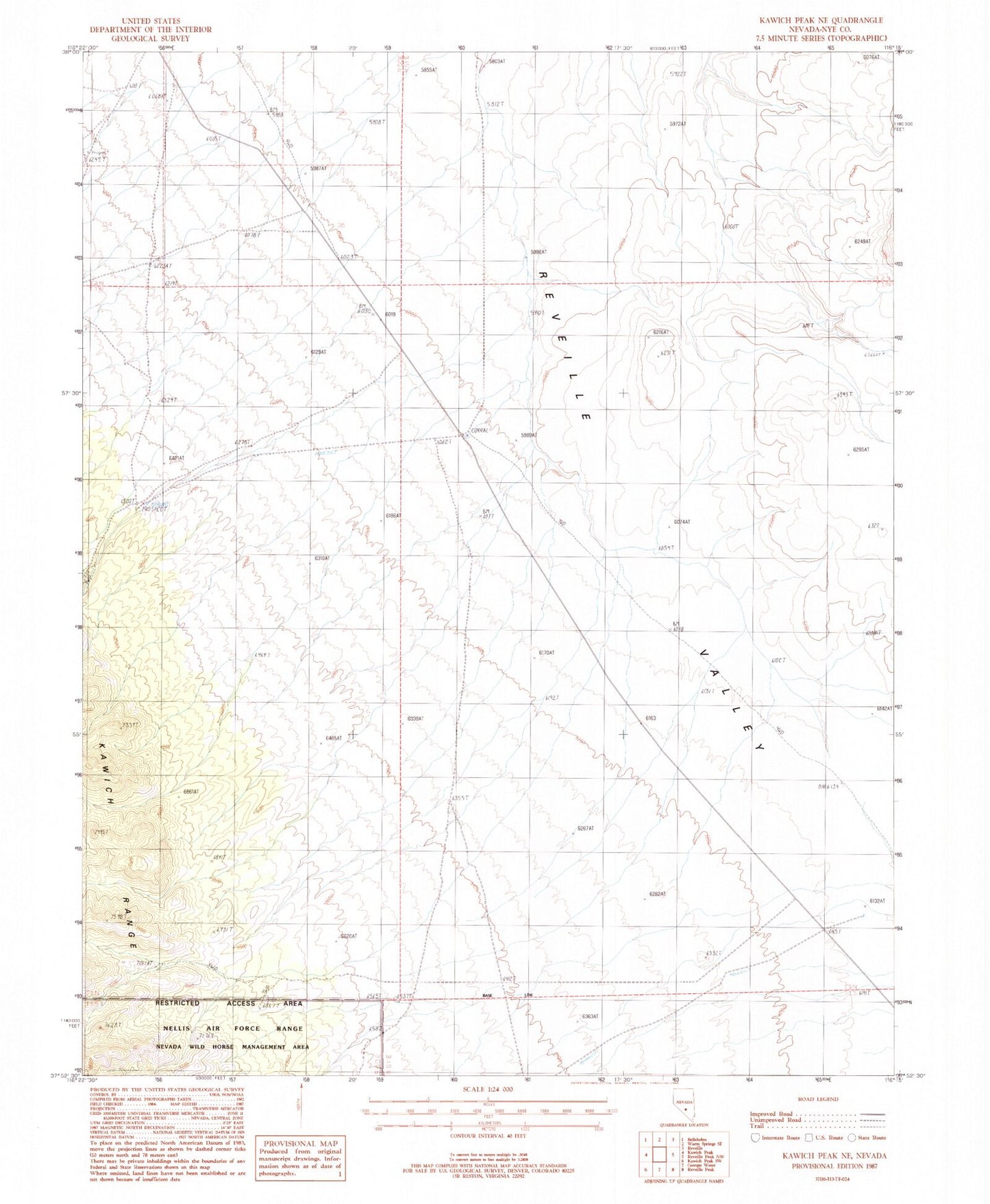 Classic USGS Kawich Peak NE Nevada 7.5'x7.5' Topo Map Image
