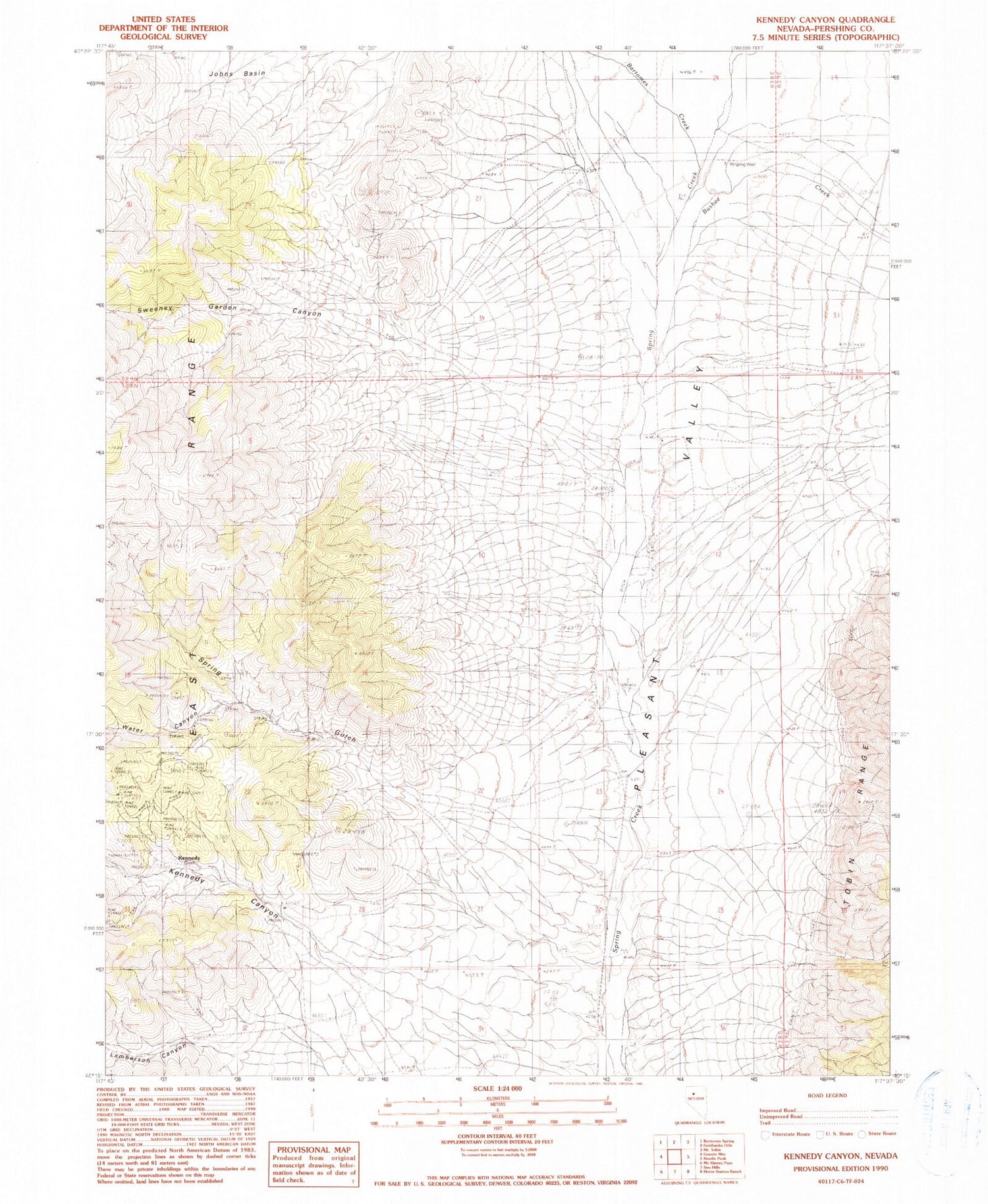 Classic USGS Kennedy Canyon Nevada 7.5'x7.5' Topo Map Image