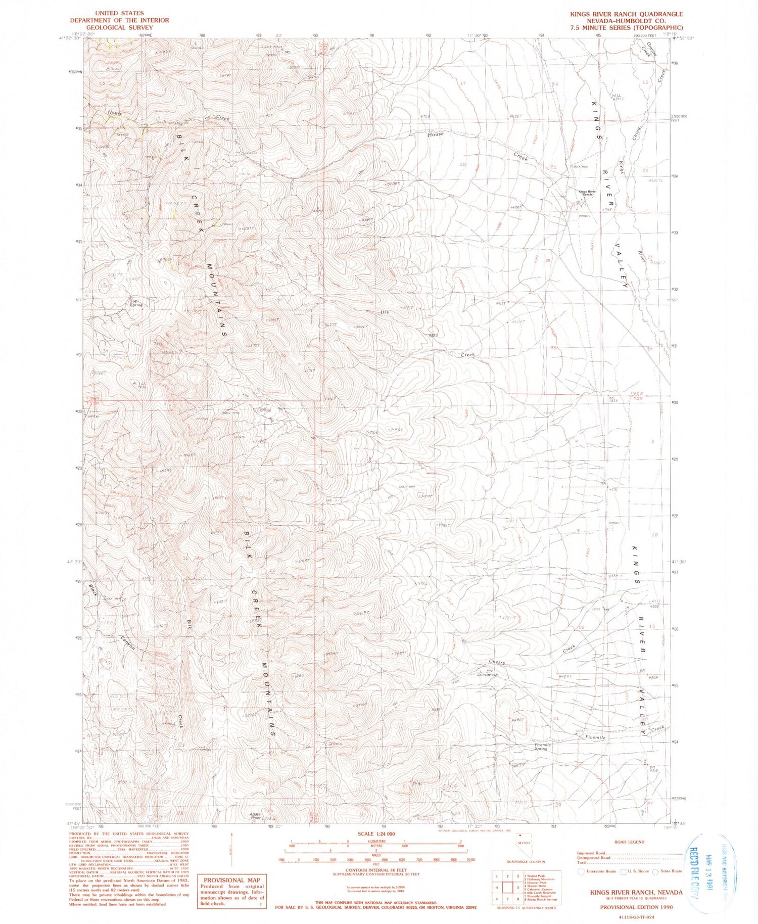 Classic USGS Kings River Ranch Nevada 7.5'x7.5' Topo Map Image