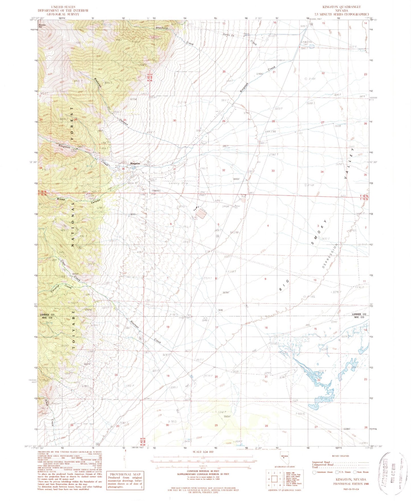 Classic USGS Kingston Nevada 7.5'x7.5' Topo Map Image