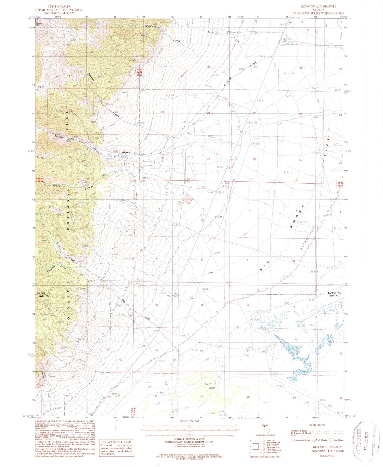 Classic USGS Kingston Nevada 7.5'x7.5' Topo Map Image