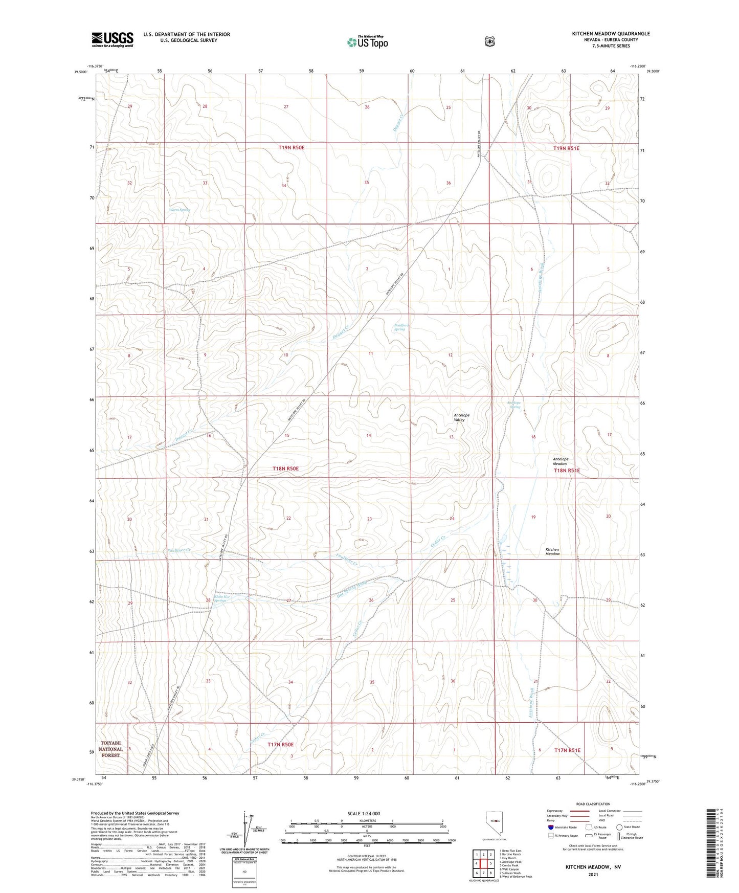 Kitchen Meadow Nevada US Topo Map Image