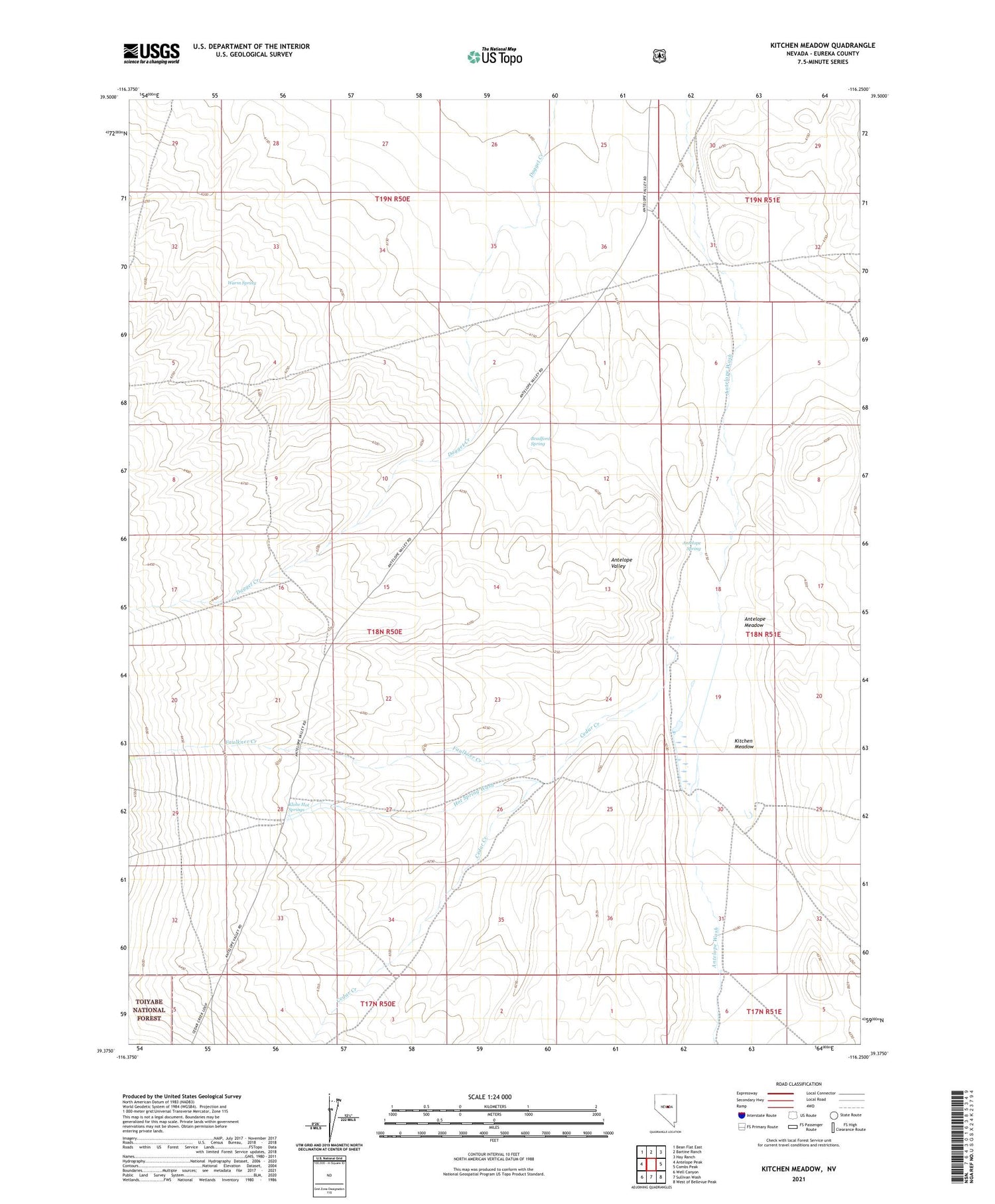 Kitchen Meadow Nevada US Topo Map Image