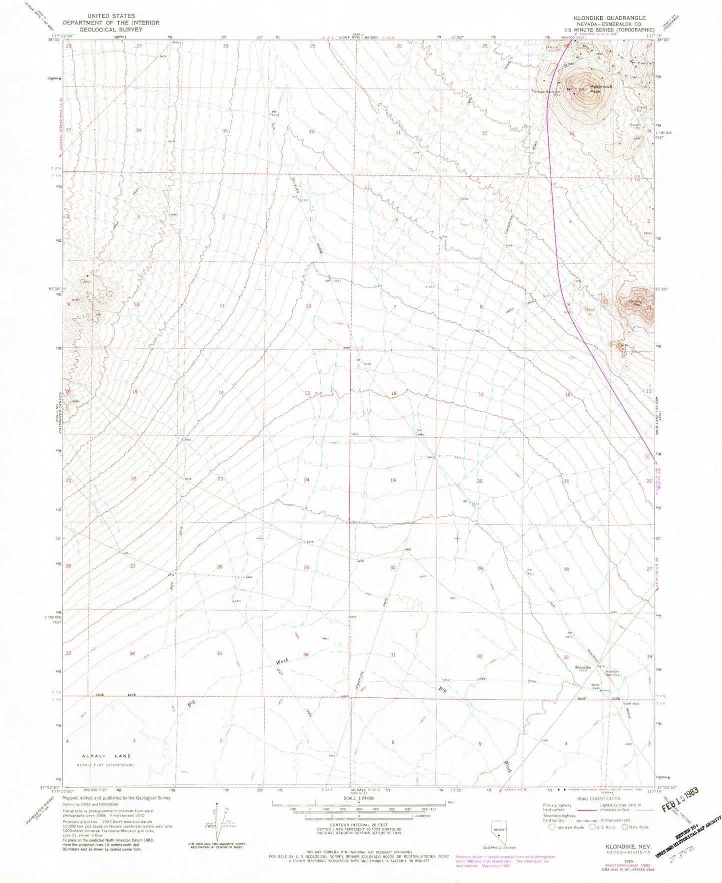 Classic USGS Klondike Nevada 7.5'x7.5' Topo Map Image