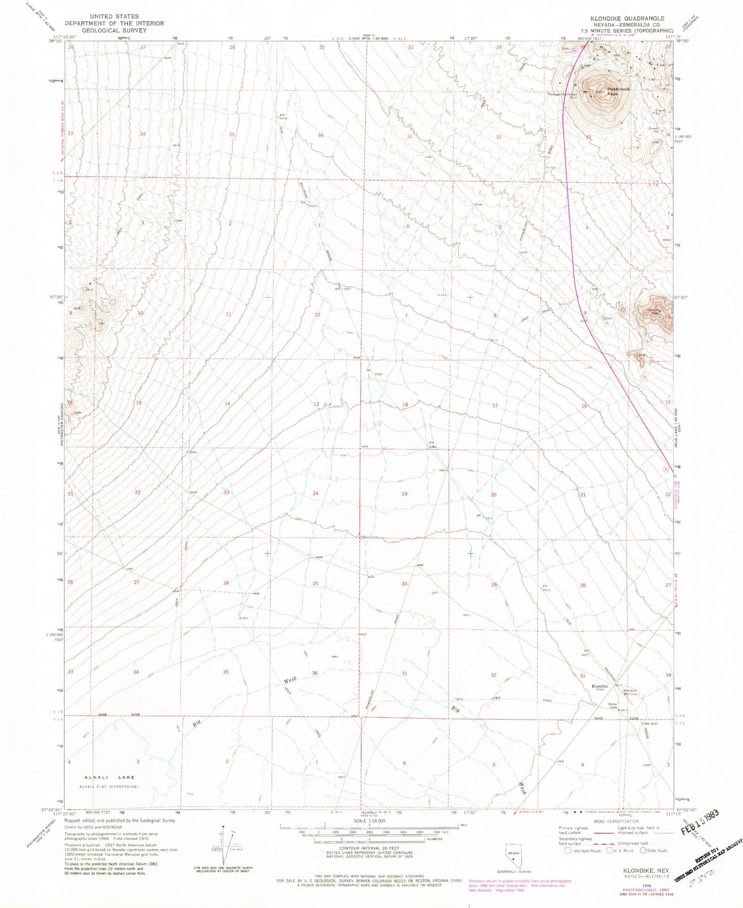 Classic USGS Klondike Nevada 7.5'x7.5' Topo Map Image