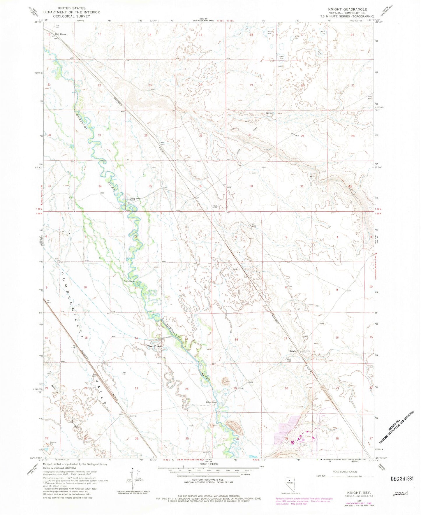 Classic USGS Knight Nevada 7.5'x7.5' Topo Map Image