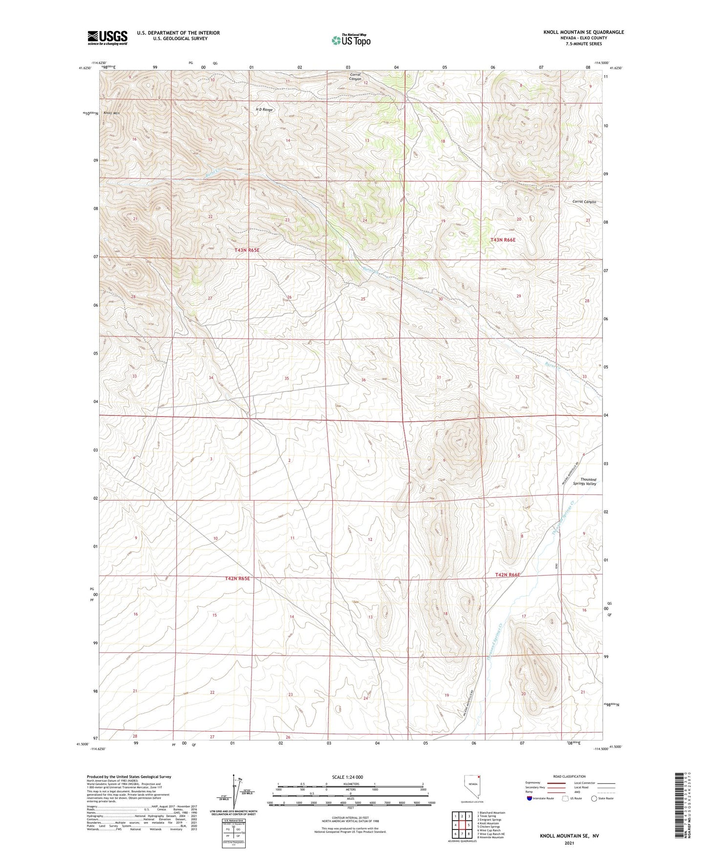 Knoll Mountain SE Nevada US Topo Map Image