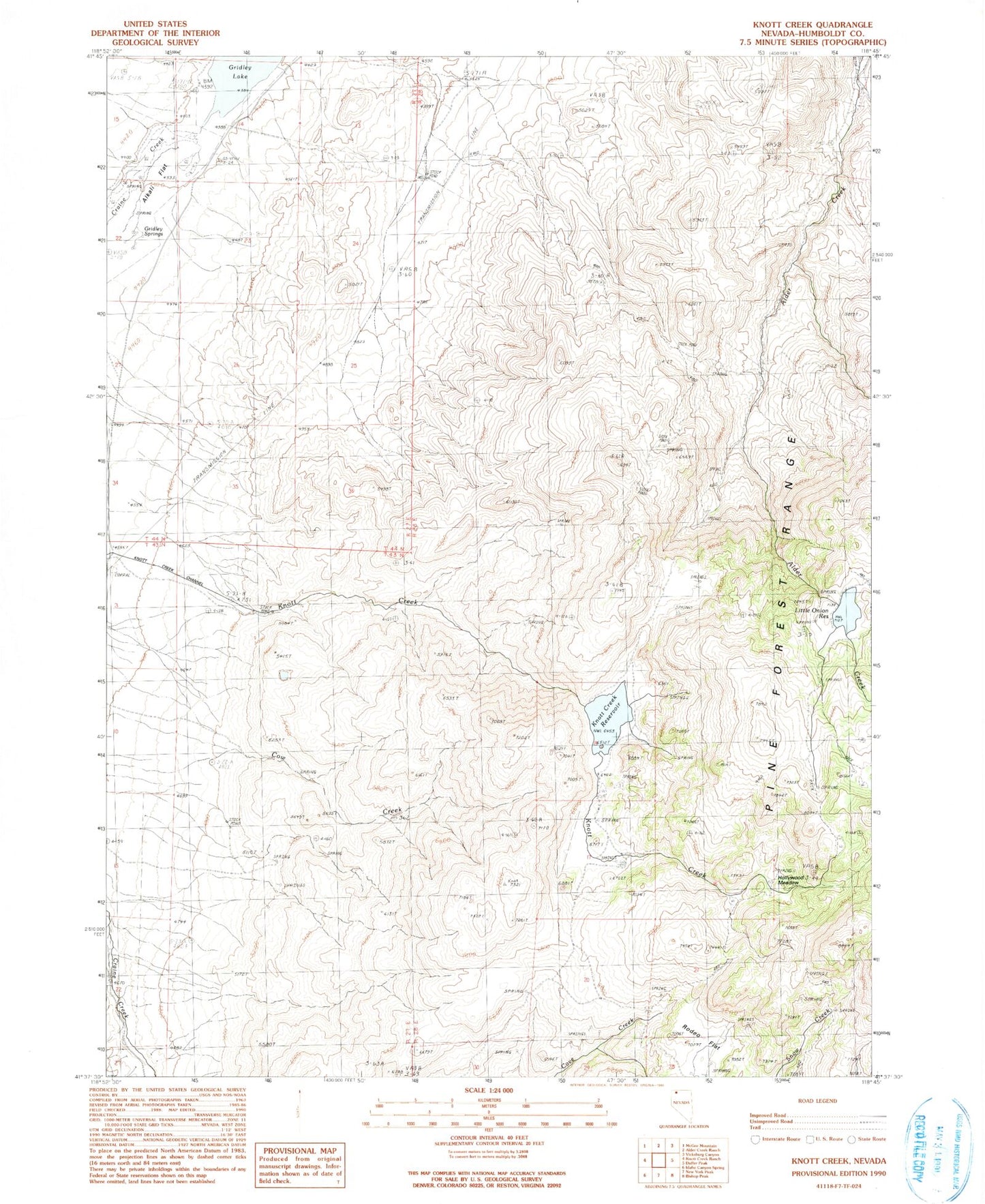 Classic USGS Knott Creek Nevada 7.5'x7.5' Topo Map Image