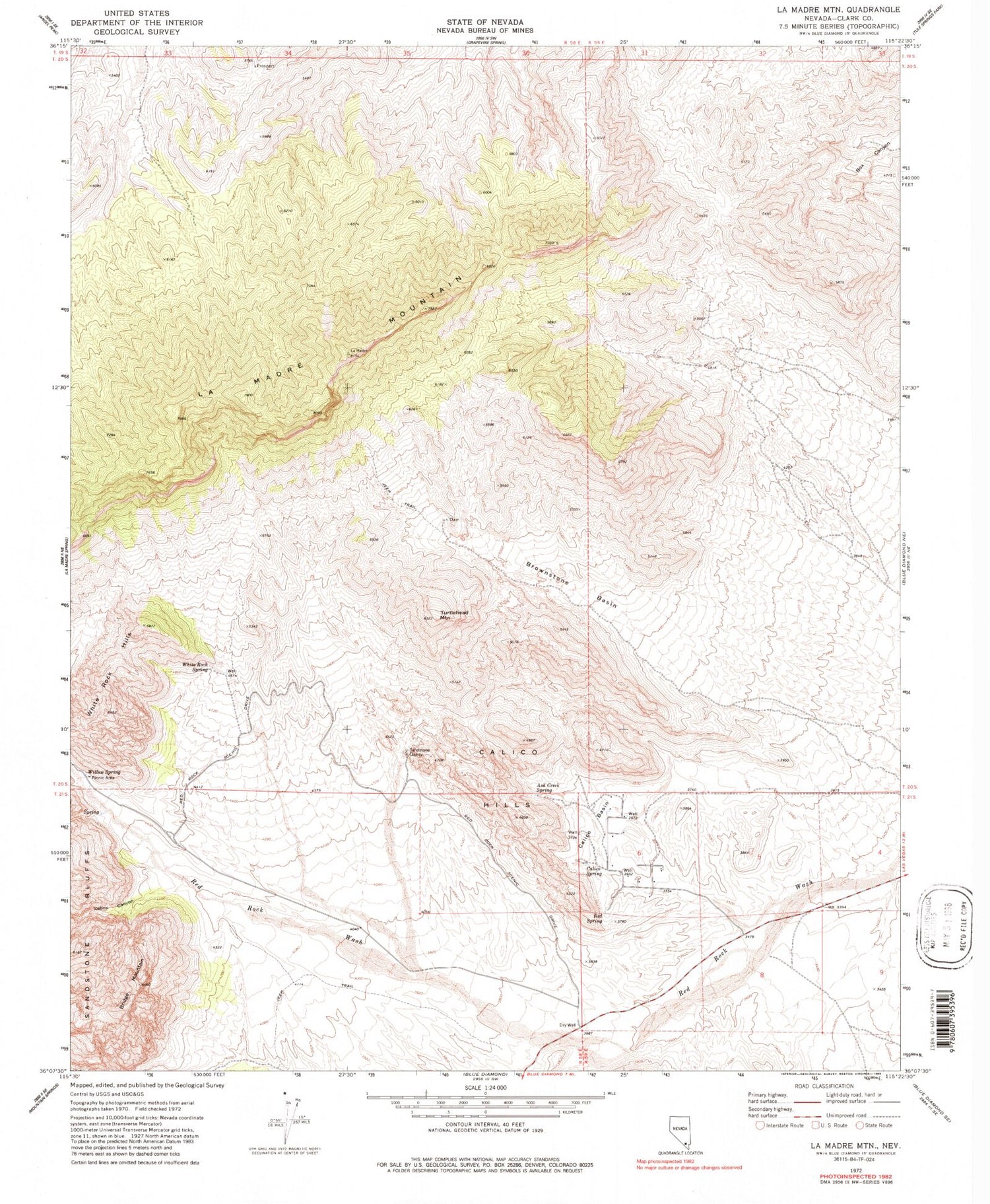 Classic USGS La Madre Mountain Nevada 7.5'x7.5' Topo Map Image