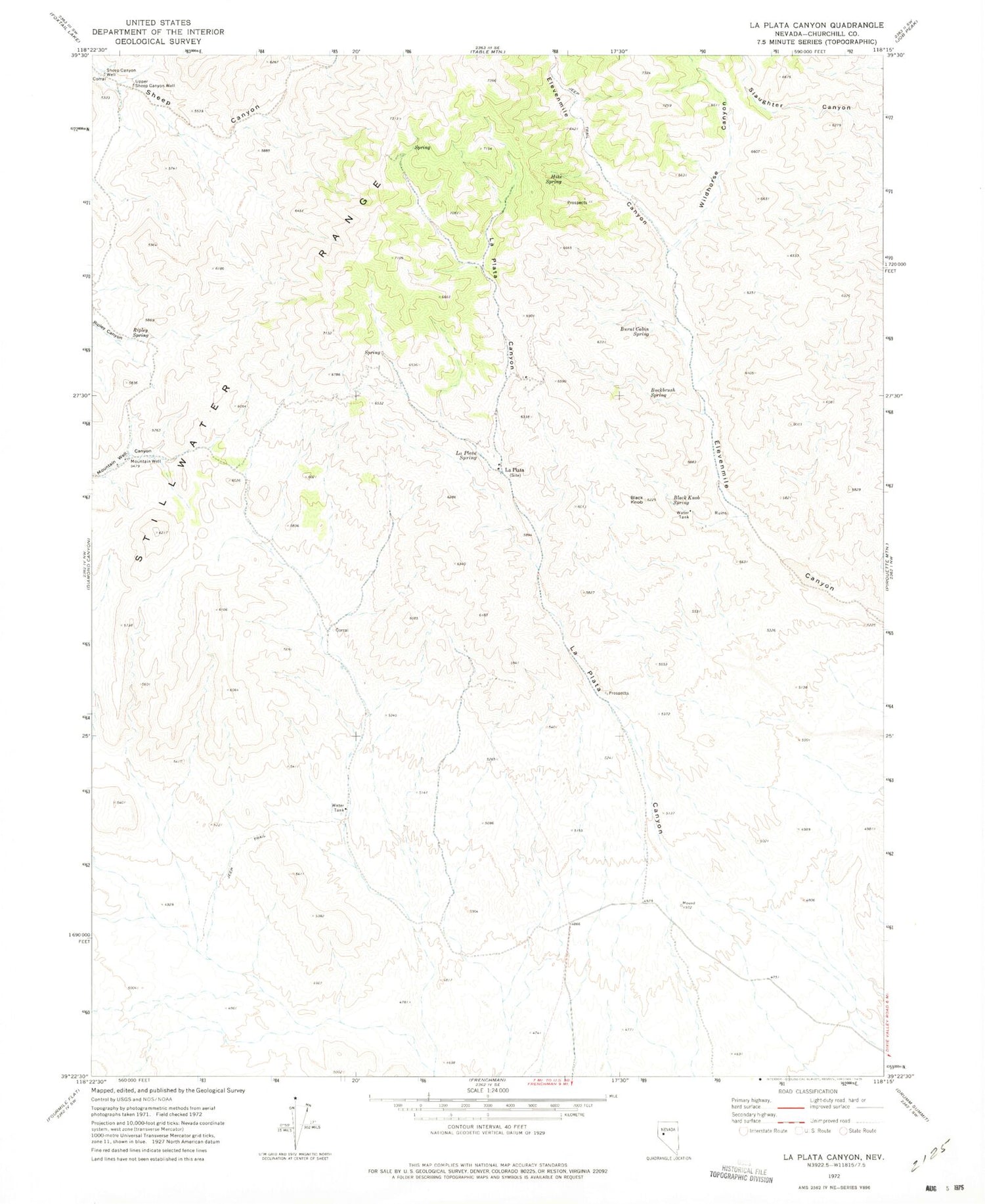Classic USGS La Plata Canyon Nevada 7.5'x7.5' Topo Map Image
