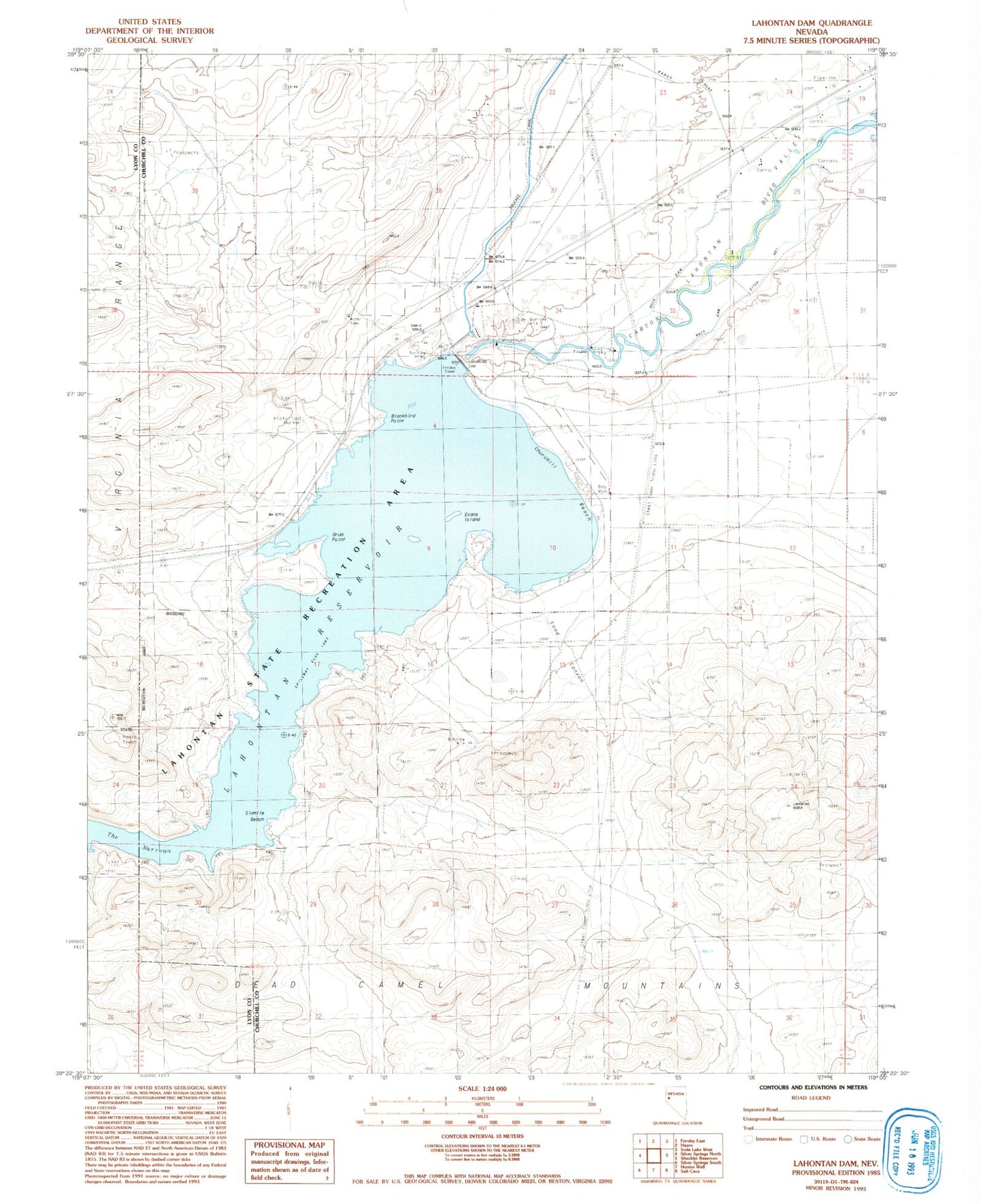 Classic USGS Lahontan Dam Nevada 7.5'x7.5' Topo Map Image
