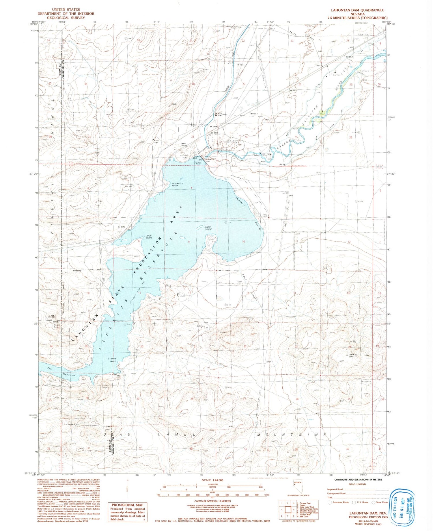 Classic USGS Lahontan Dam Nevada 7.5'x7.5' Topo Map Image