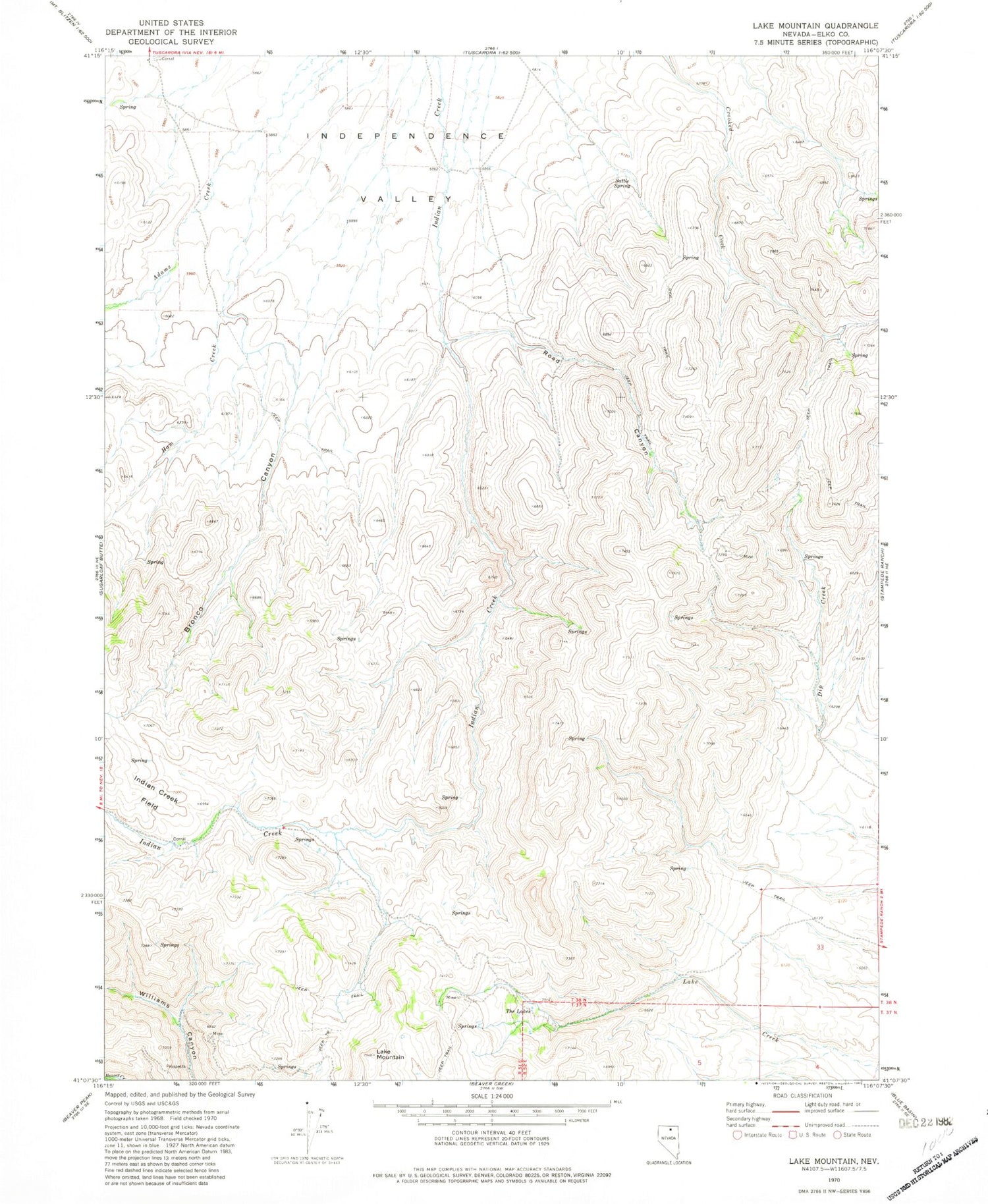 Classic USGS Lake Mountain Nevada 7.5'x7.5' Topo Map Image