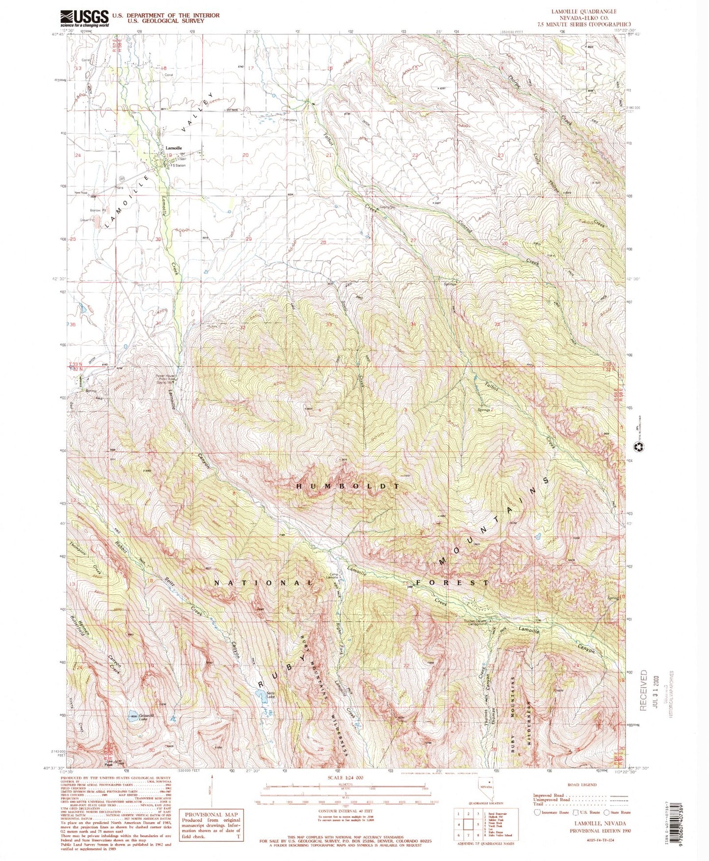 Classic USGS Lamoille Nevada 7.5'x7.5' Topo Map Image