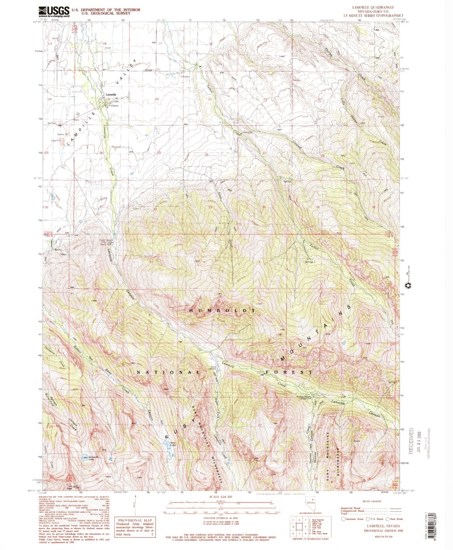 Classic USGS Lamoille Nevada 7.5'x7.5' Topo Map Image