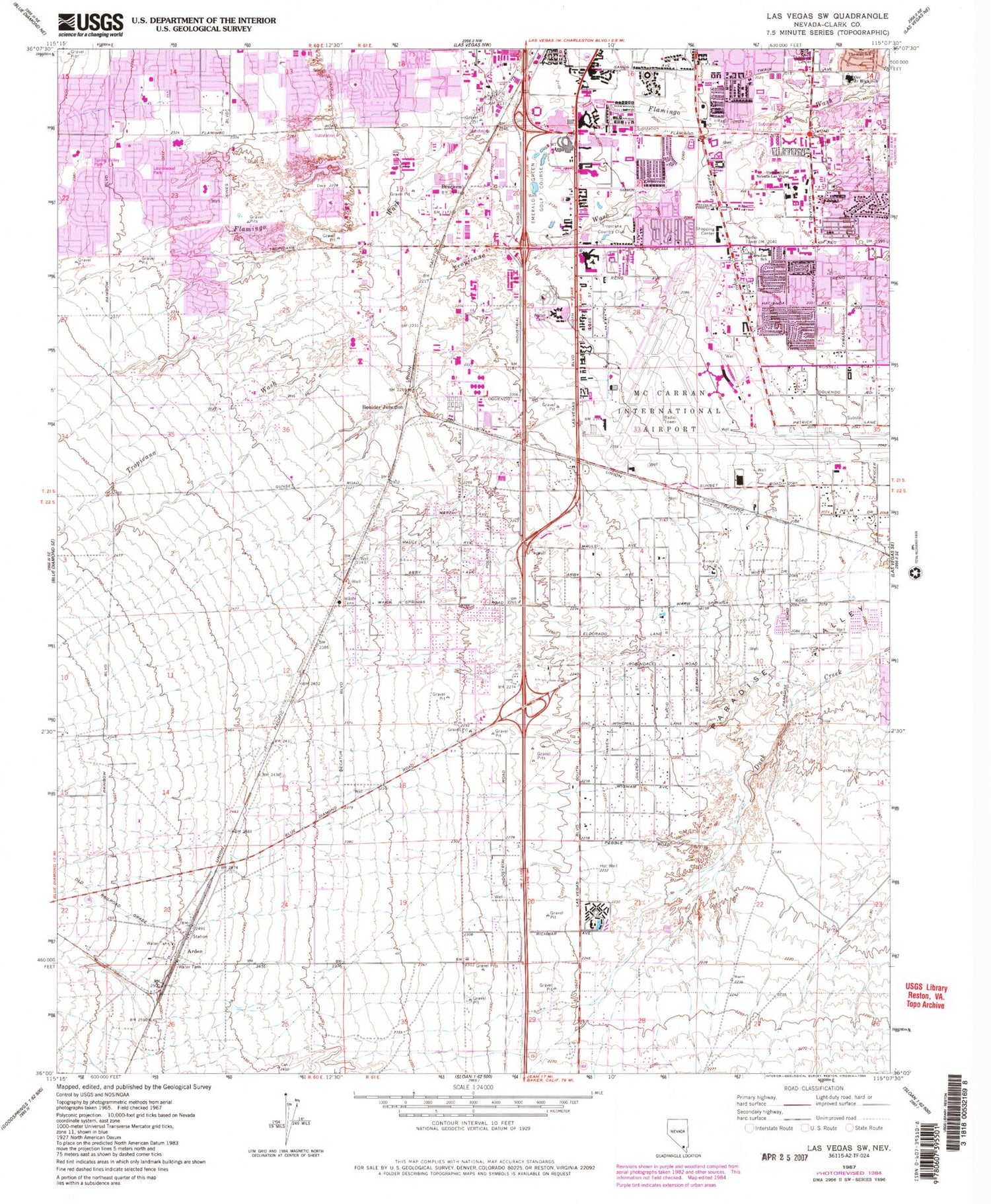 Classic USGS Las Vegas SW Nevada 7.5'x7.5' Topo Map Image