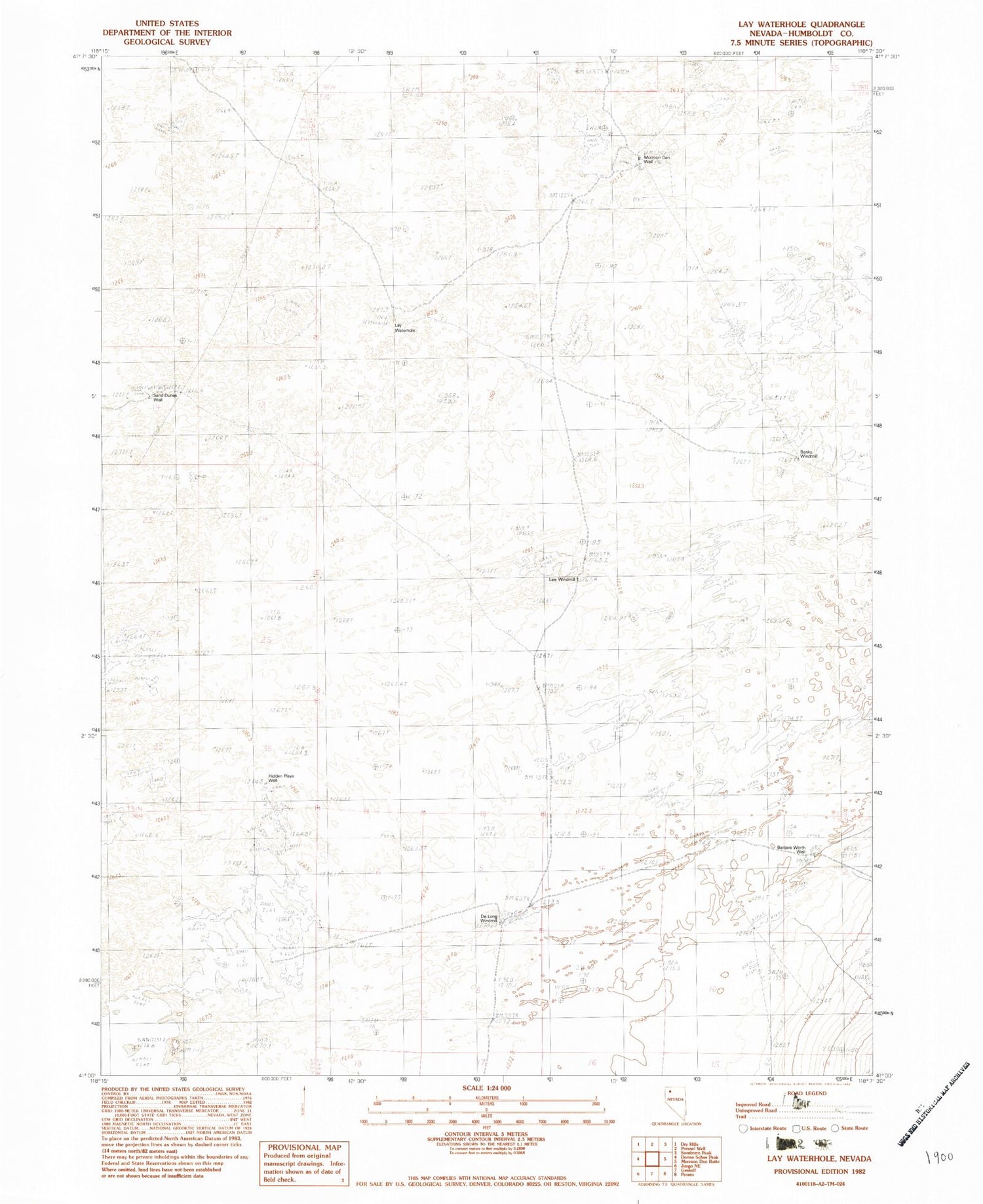 Classic USGS Lay Waterhole Nevada 7.5'x7.5' Topo Map Image