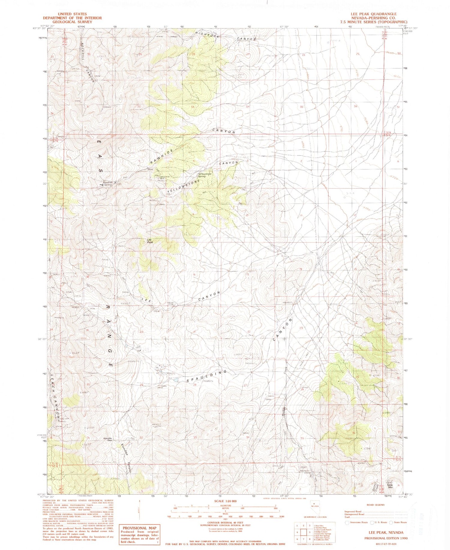Classic USGS Lee Peak Nevada 7.5'x7.5' Topo Map Image