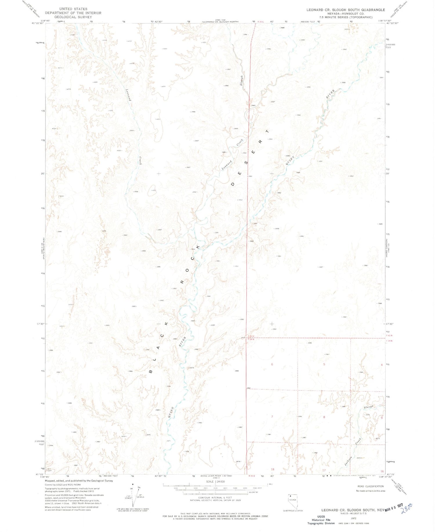 Classic USGS Leonard Creek Slough South Nevada 7.5'x7.5' Topo Map Image