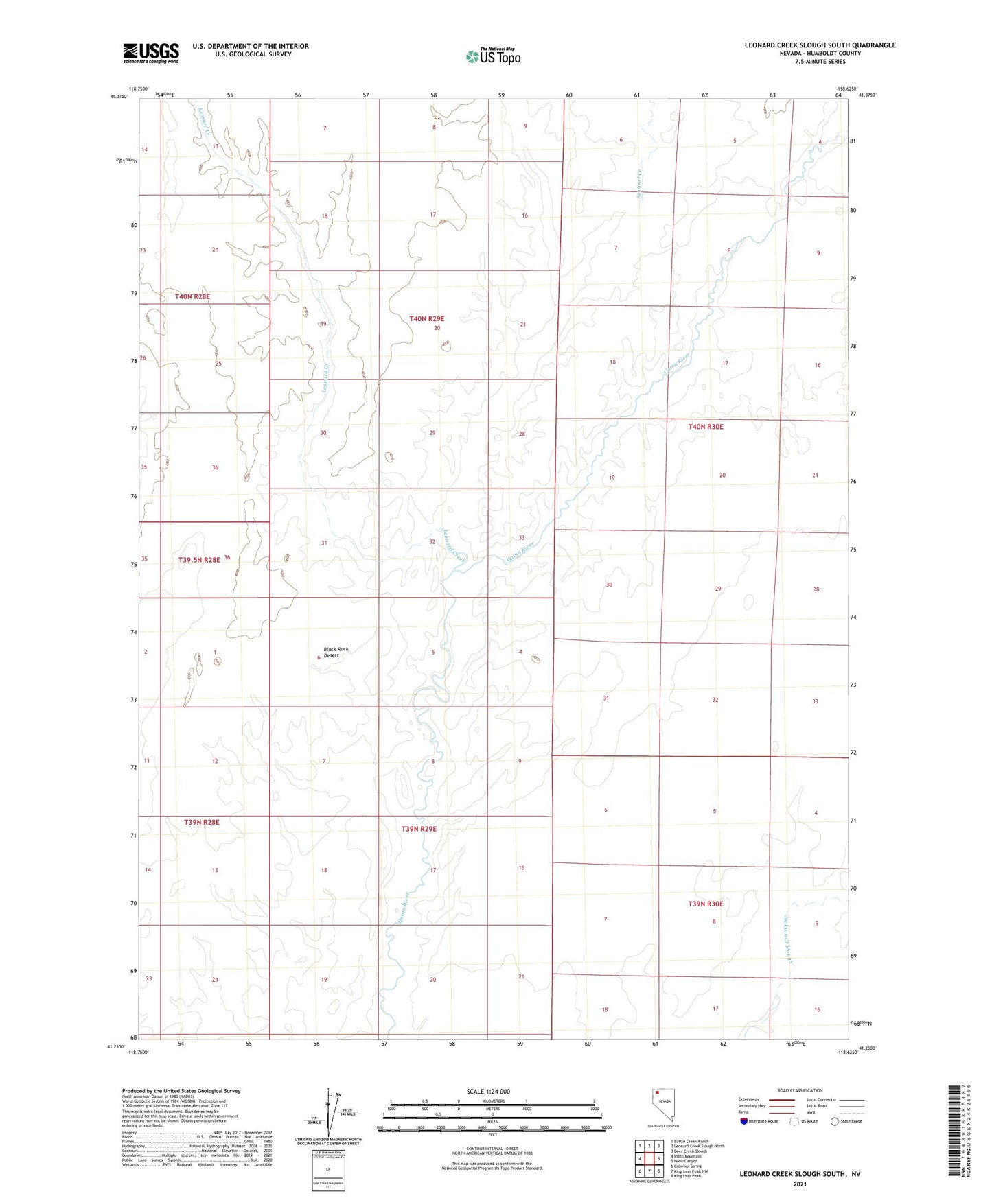 Leonard Creek Slough South Nevada US Topo Map Image