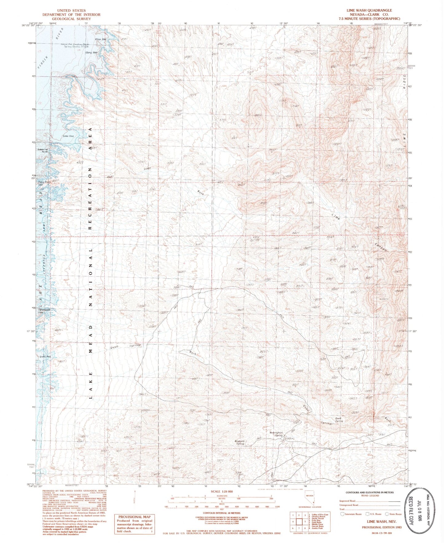 Classic USGS Lime Wash Nevada 7.5'x7.5' Topo Map Image