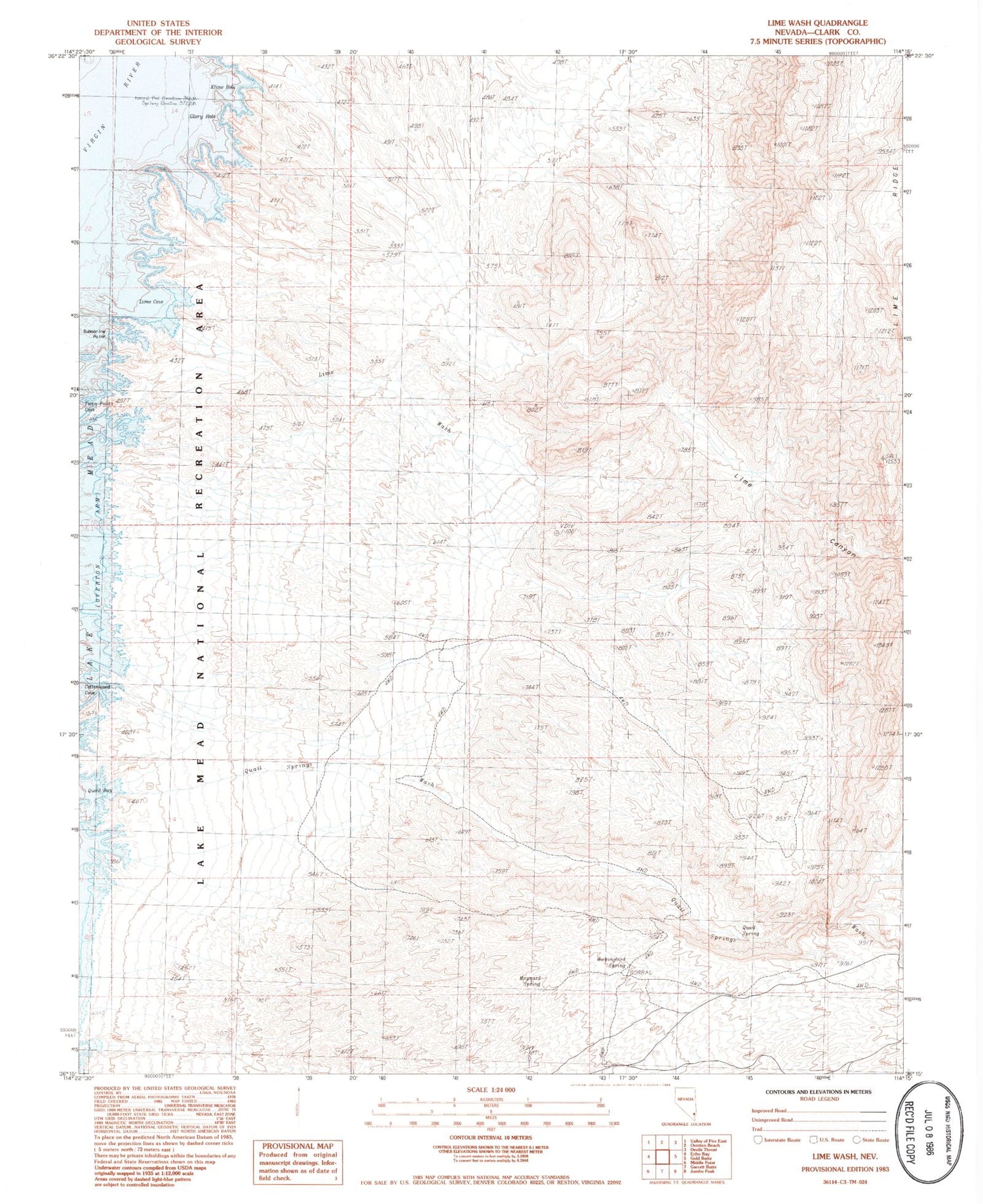 Classic USGS Lime Wash Nevada 7.5'x7.5' Topo Map Image