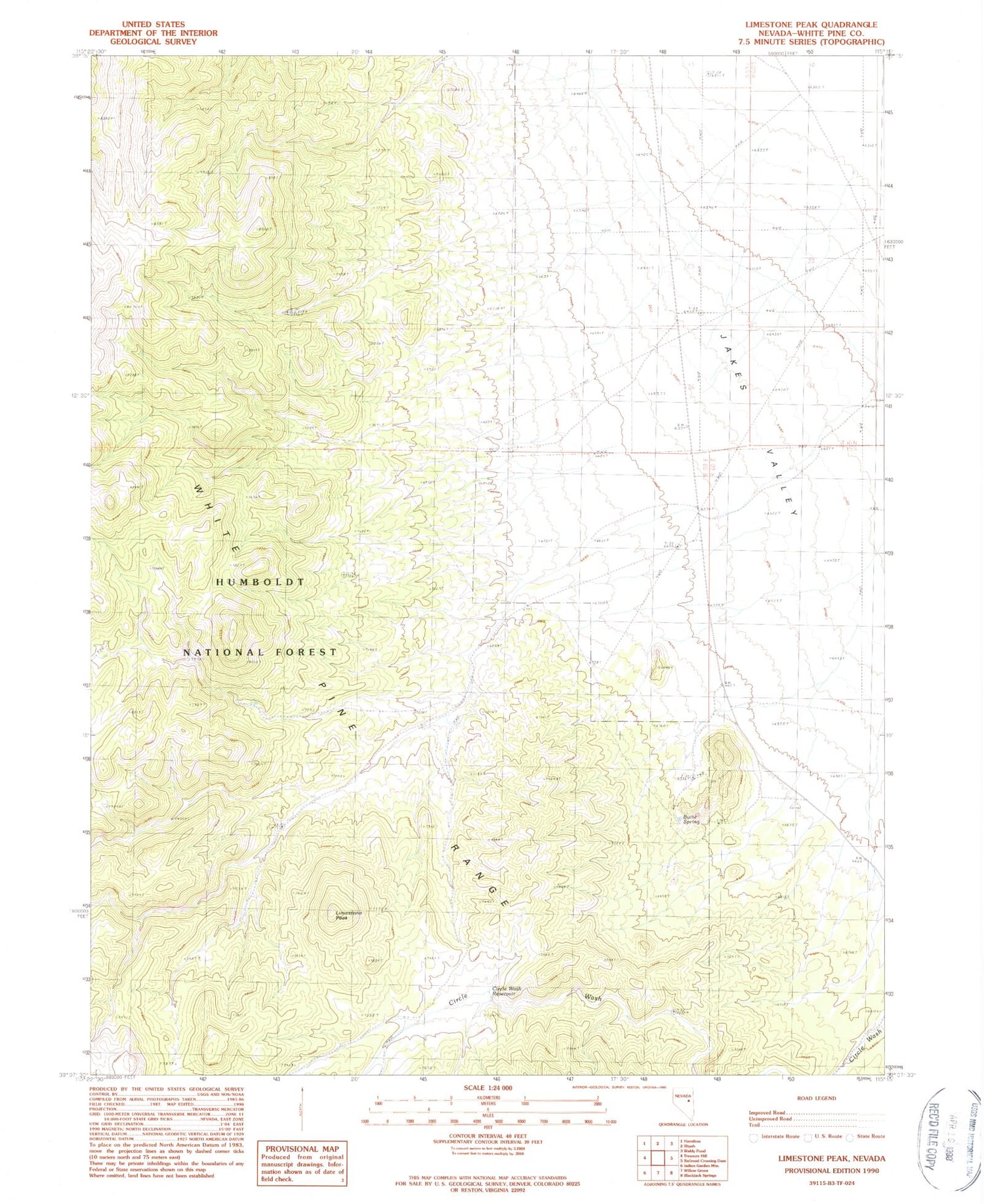 Classic USGS Limestone Peak Nevada 7.5'x7.5' Topo Map Image