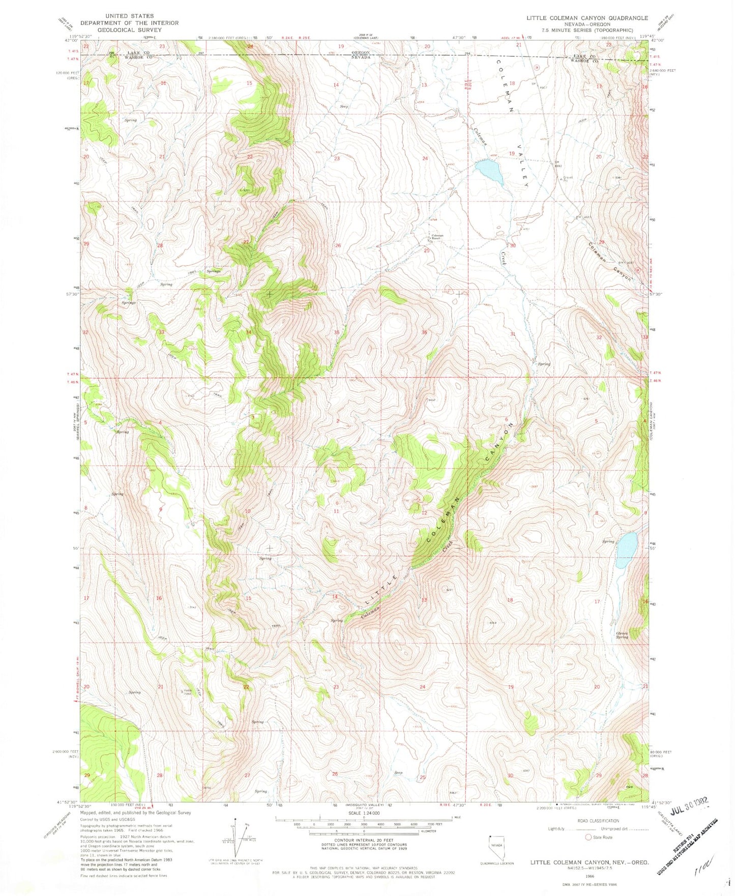 Classic USGS Little Coleman Canyon Nevada 7.5'x7.5' Topo Map Image