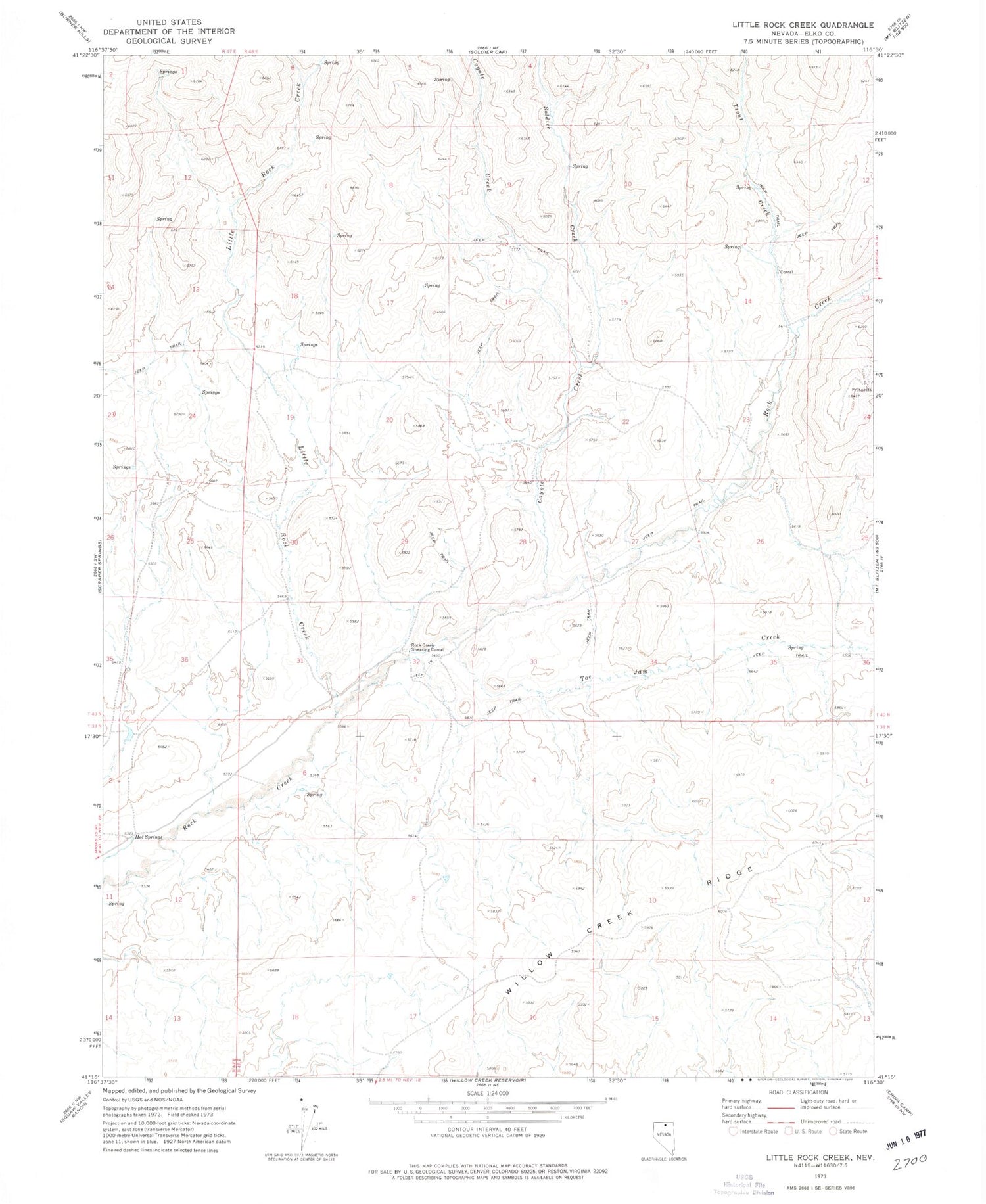 Classic USGS Little Rock Creek Nevada 7.5'x7.5' Topo Map Image