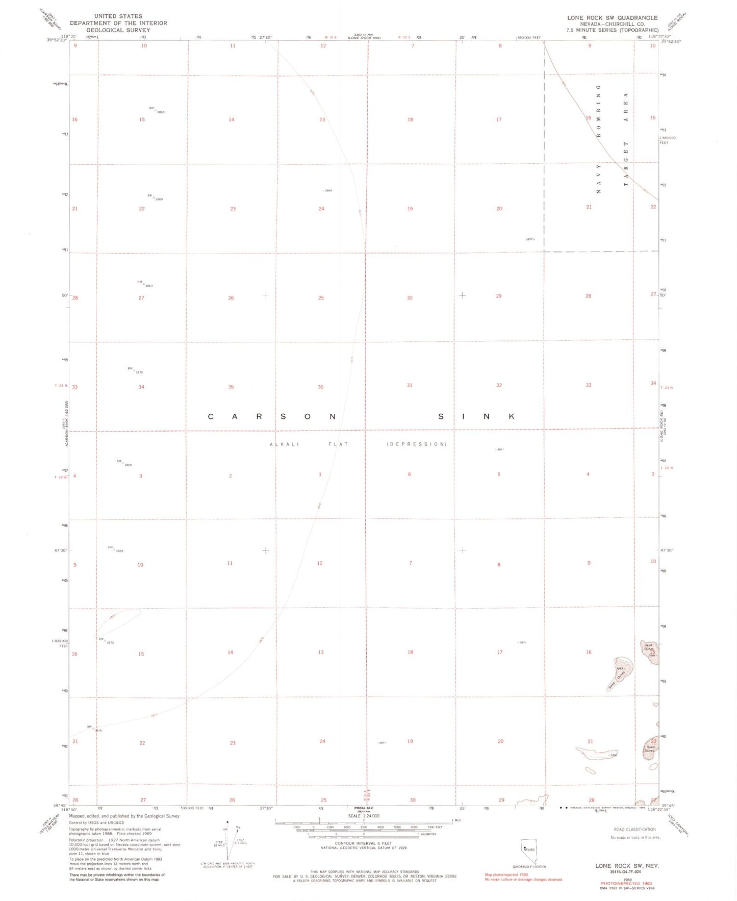 Classic USGS Lone Rock SW Nevada 7.5'x7.5' Topo Map Image