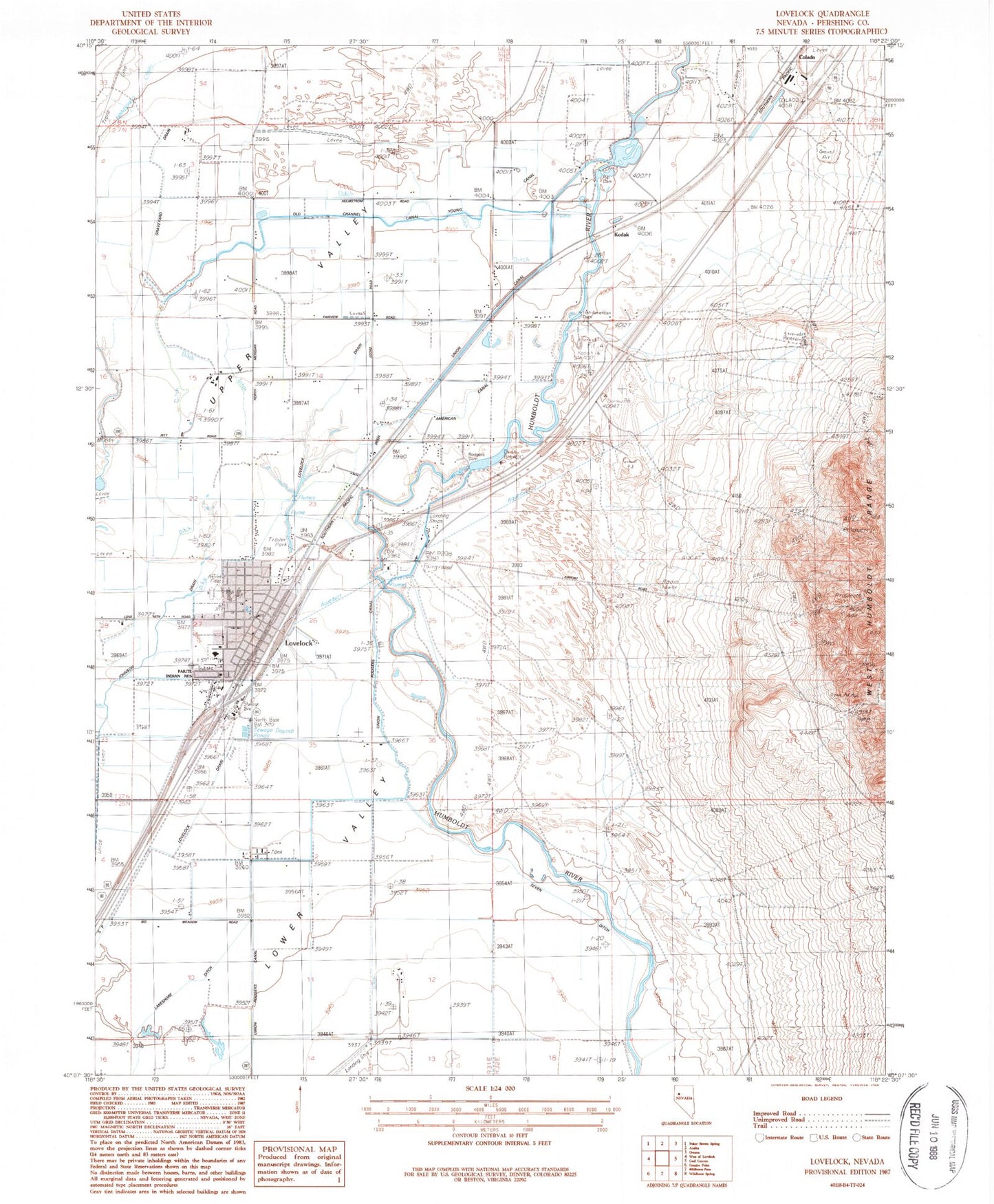 Classic USGS Lovelock Nevada 7.5'x7.5' Topo Map Image