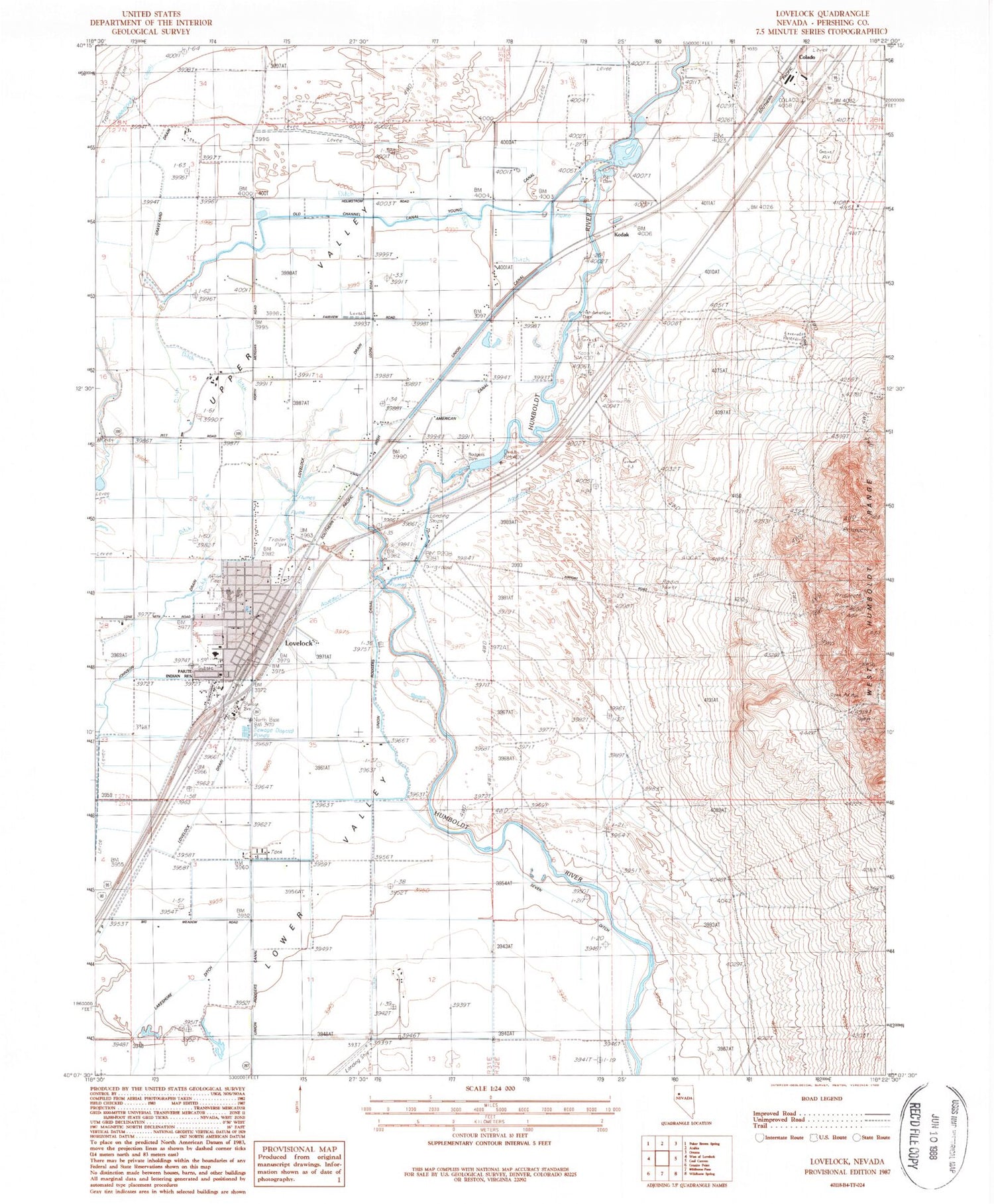 Classic USGS Lovelock Nevada 7.5'x7.5' Topo Map Image