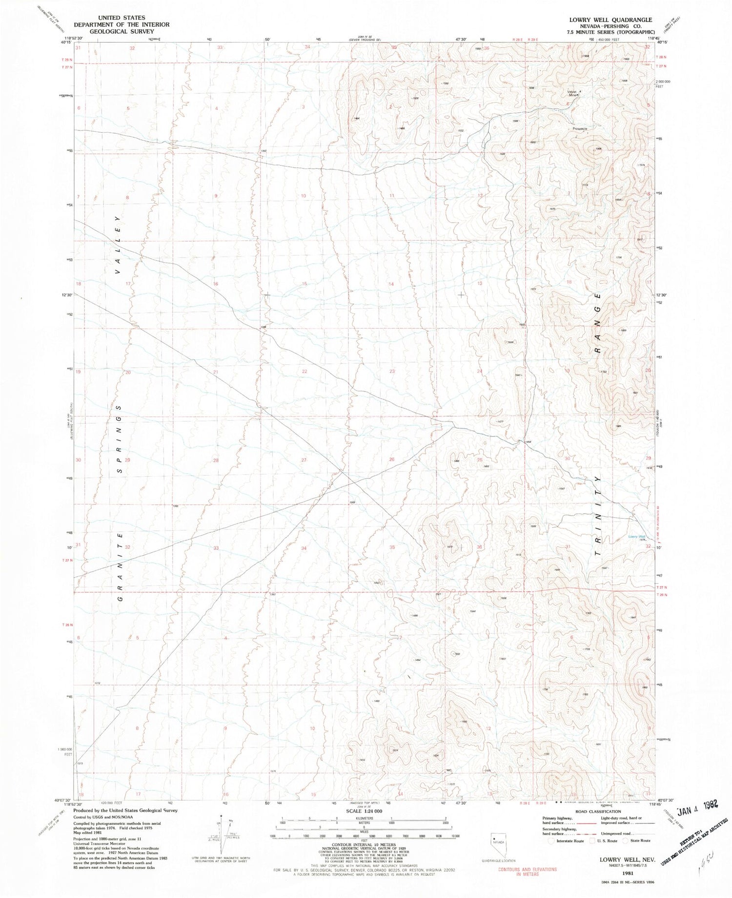 Classic USGS Lowry Well Nevada 7.5'x7.5' Topo Map Image