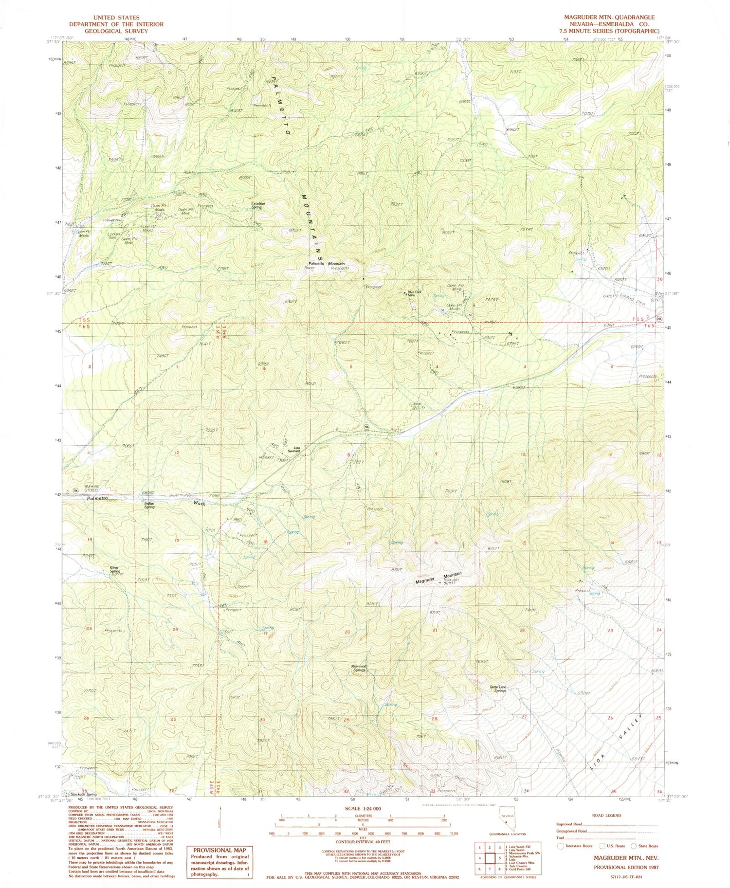 Classic USGS Magruder Mountain Nevada 7.5'x7.5' Topo Map Image